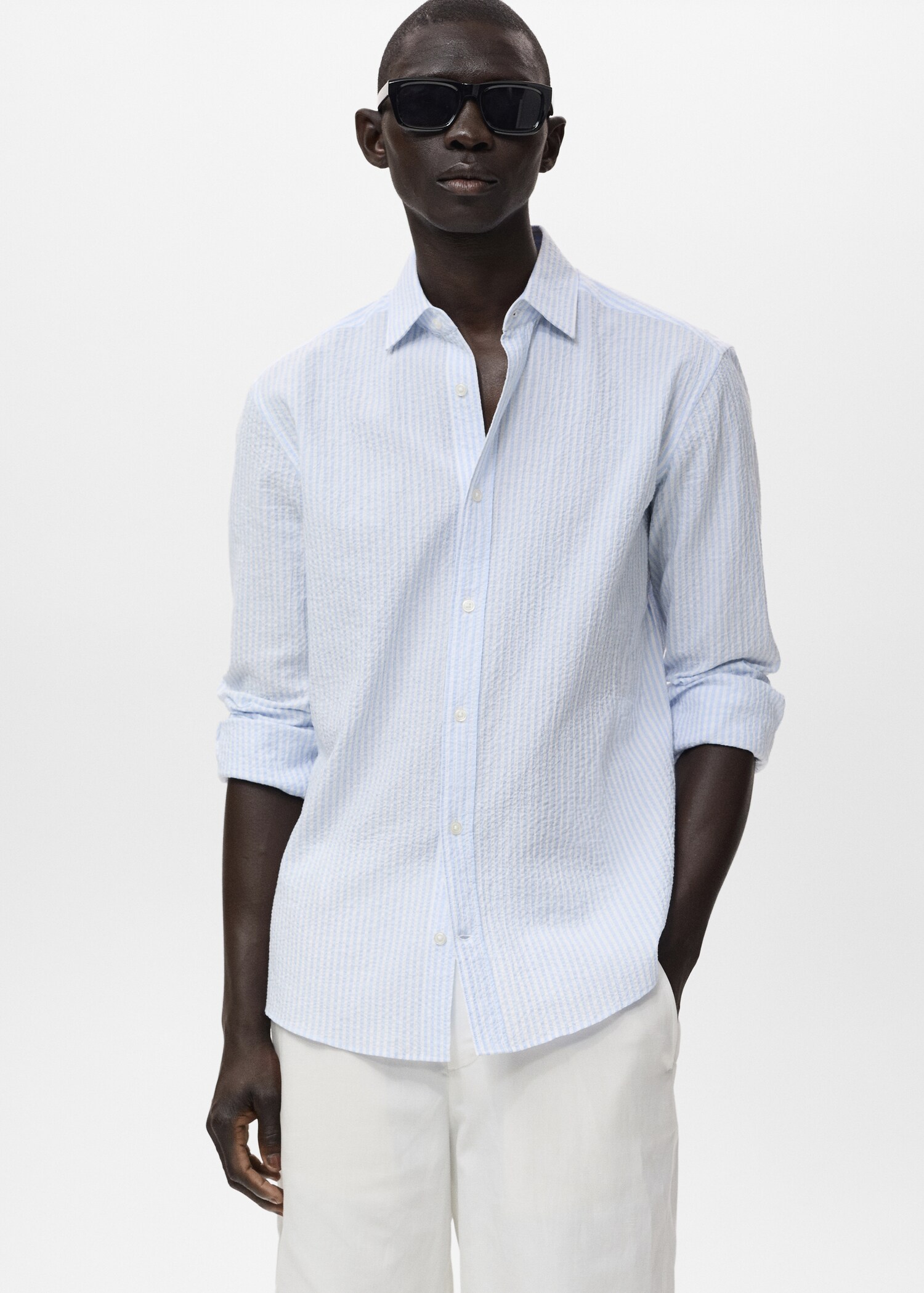 Camisa regular fit textura ratlles - Pla mig
