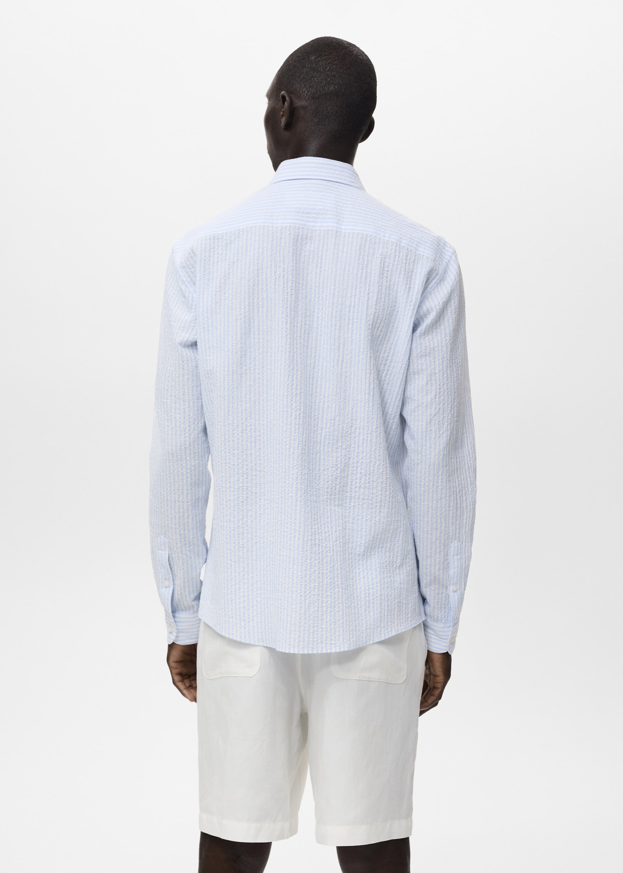 Camisa regular fit textura rayas - Reverso del artículo, Azul celeste. Ref: 17051147-00.
