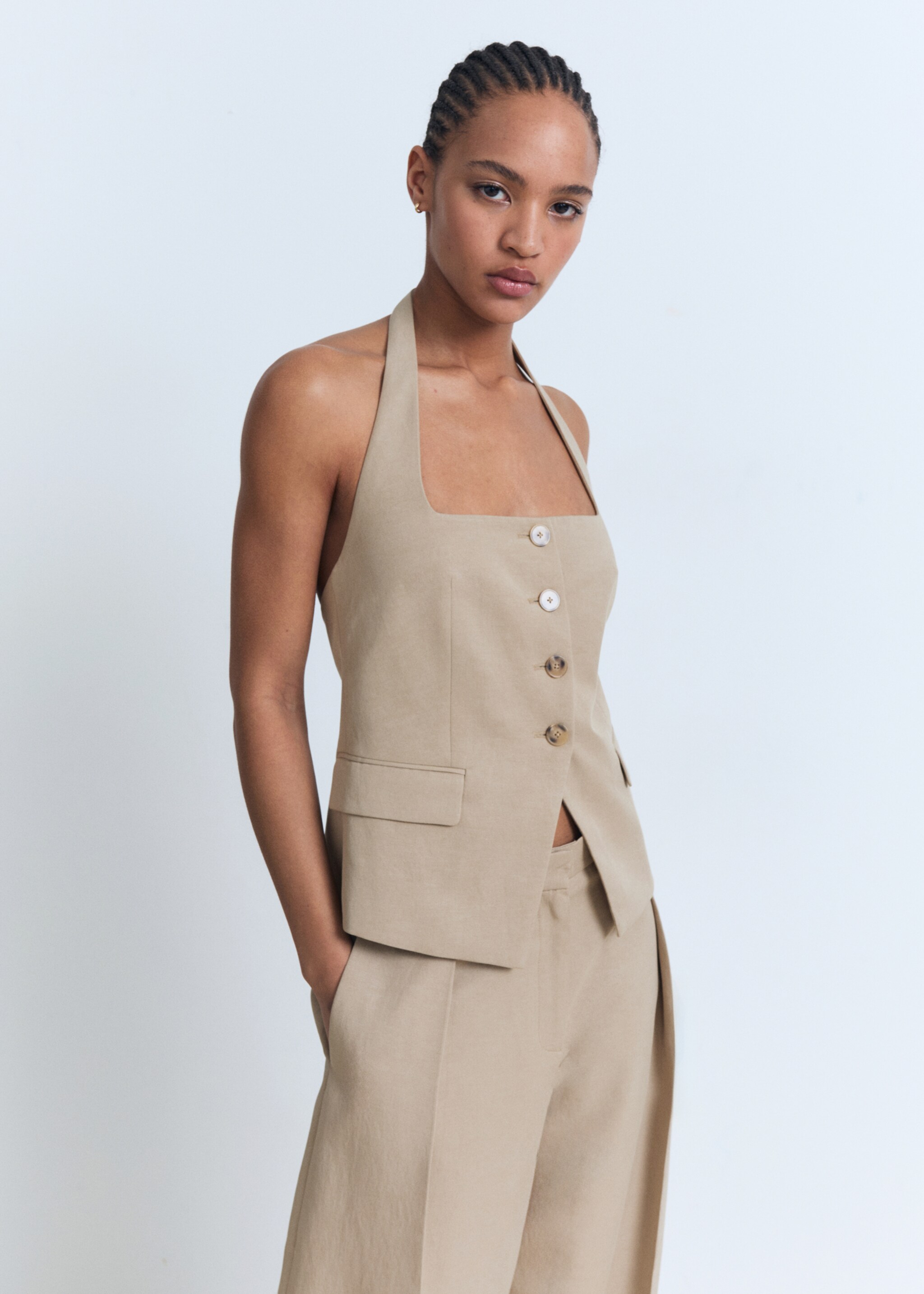 Linen-blend suit waistcoat - Medium plane