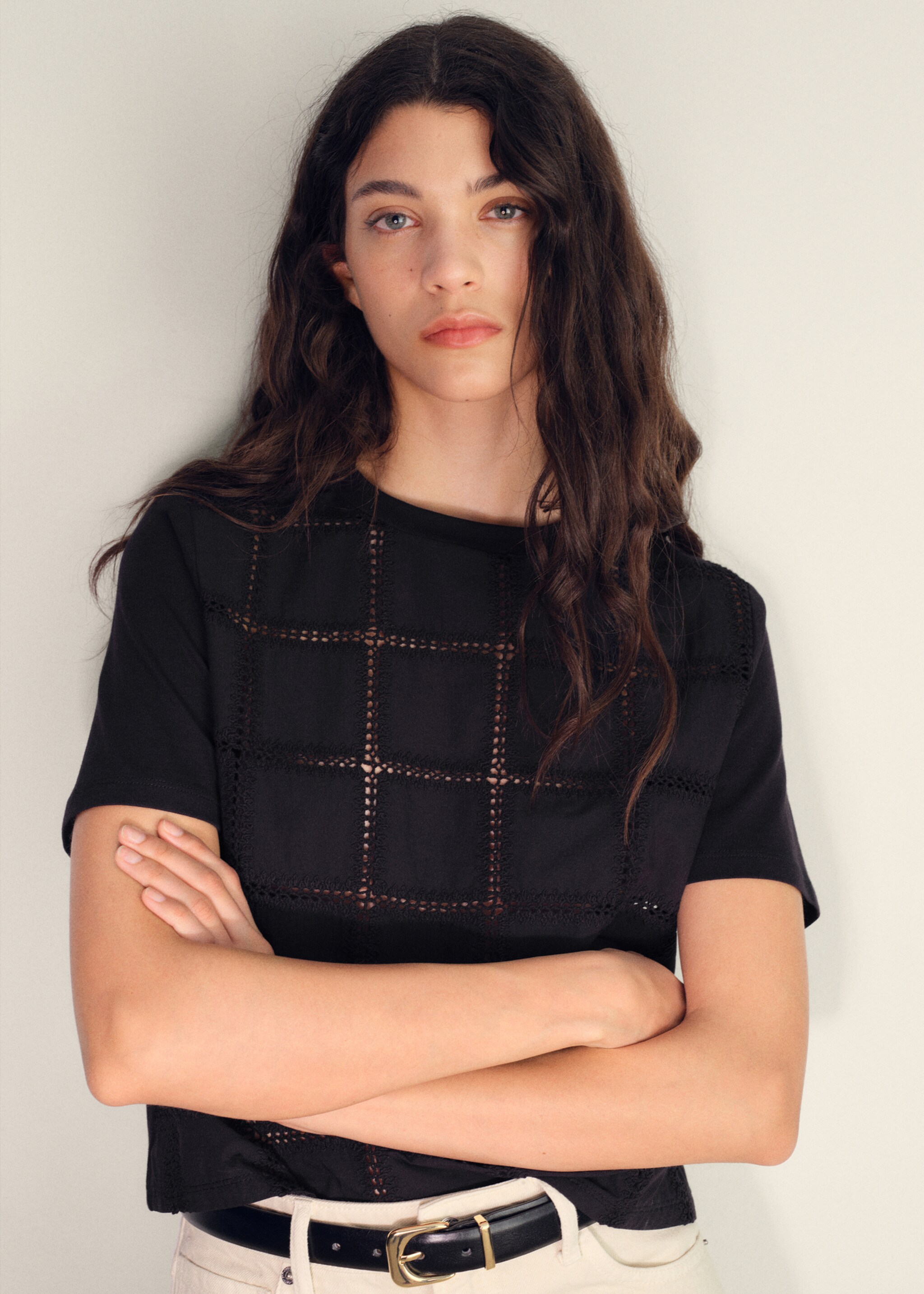 Embroidered detail T-shirt - Medium plane