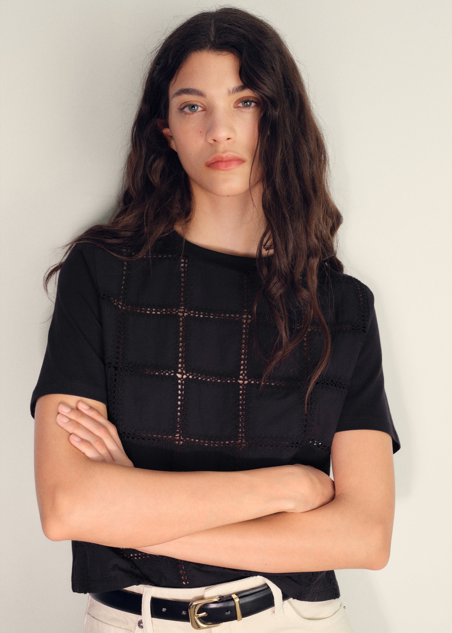 Embroidered detail T-shirt - Medium plane