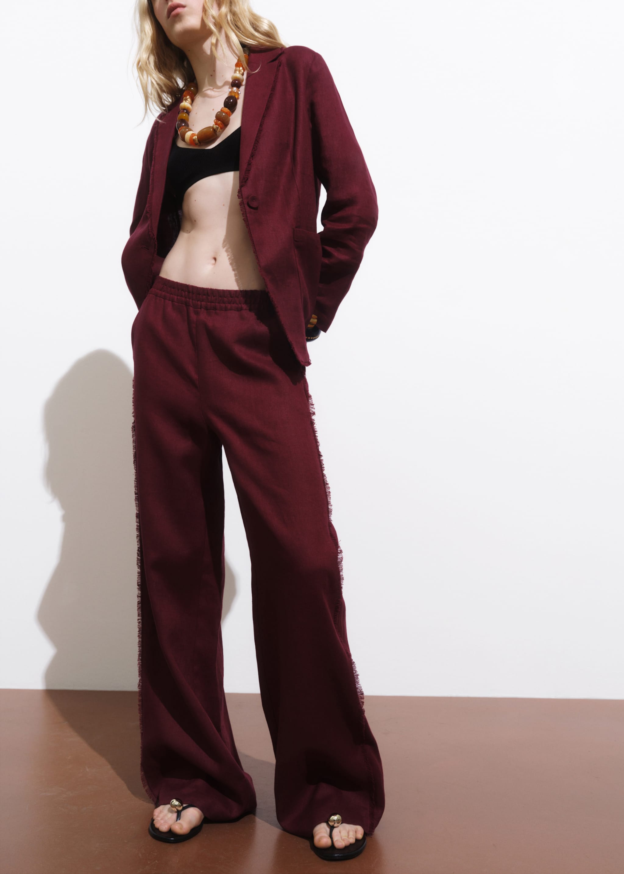 Linen suit trousers with frayed ends - Medium plane