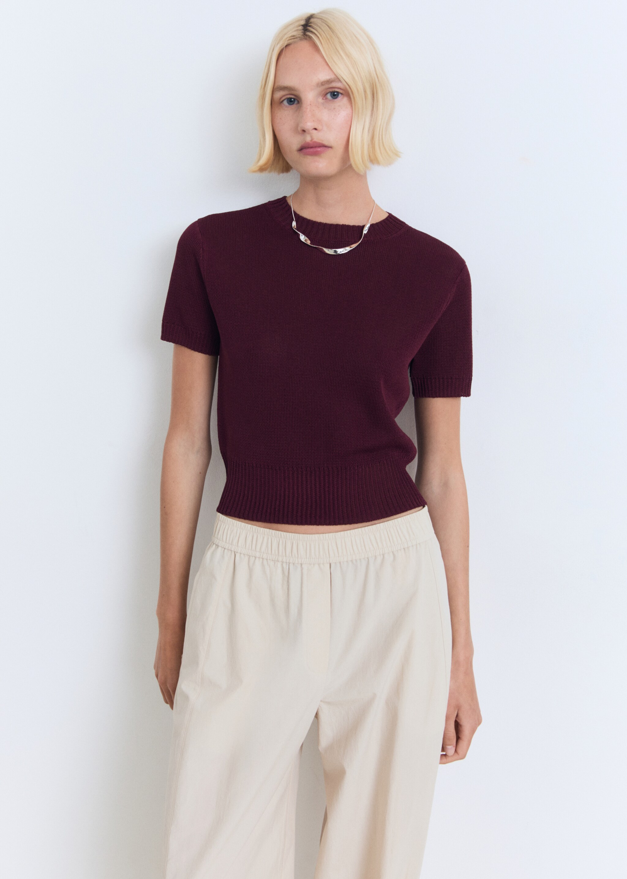 Short-sleeved crop sweater - Medium plane