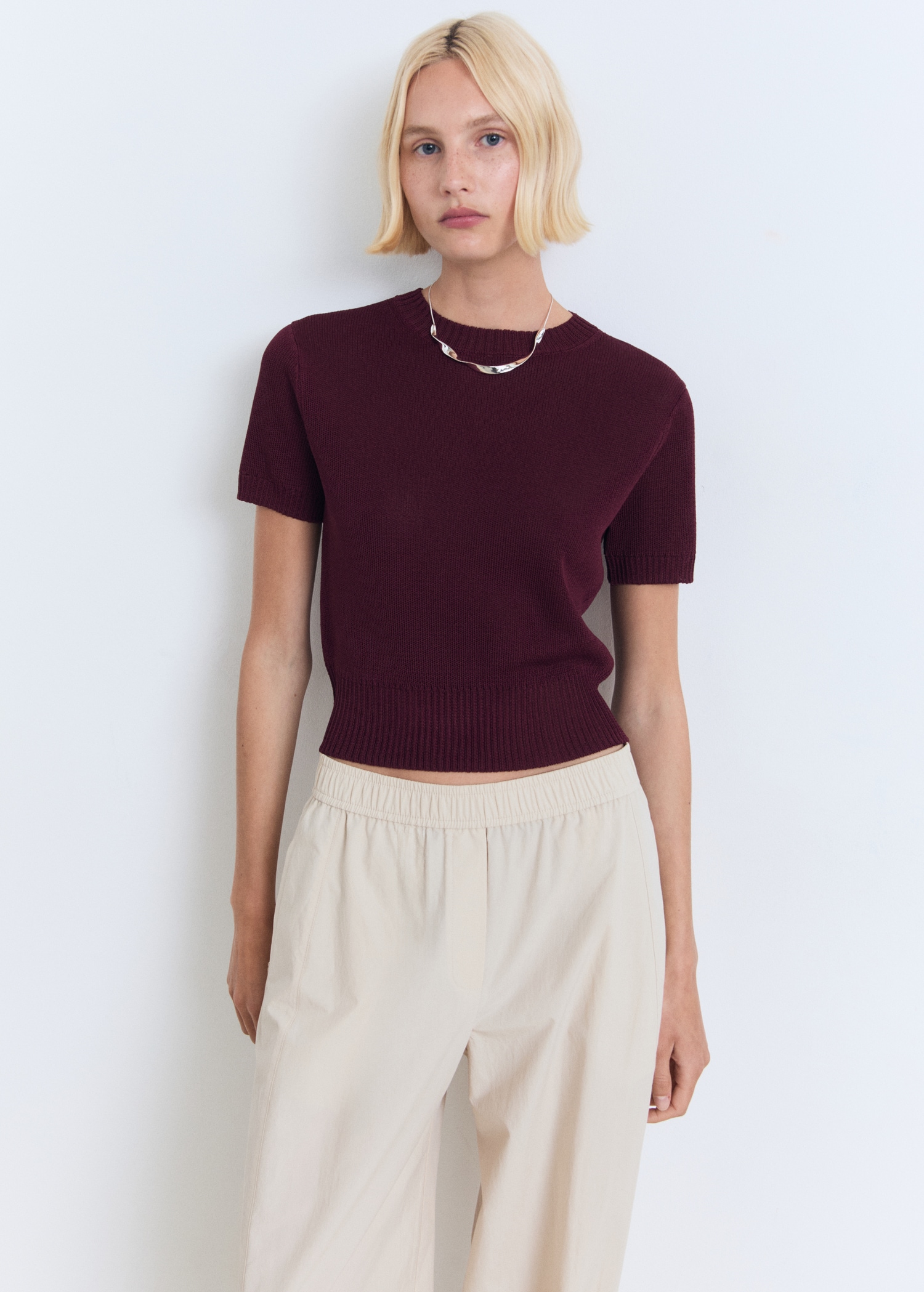 Short-sleeved crop sweater - Medium plane