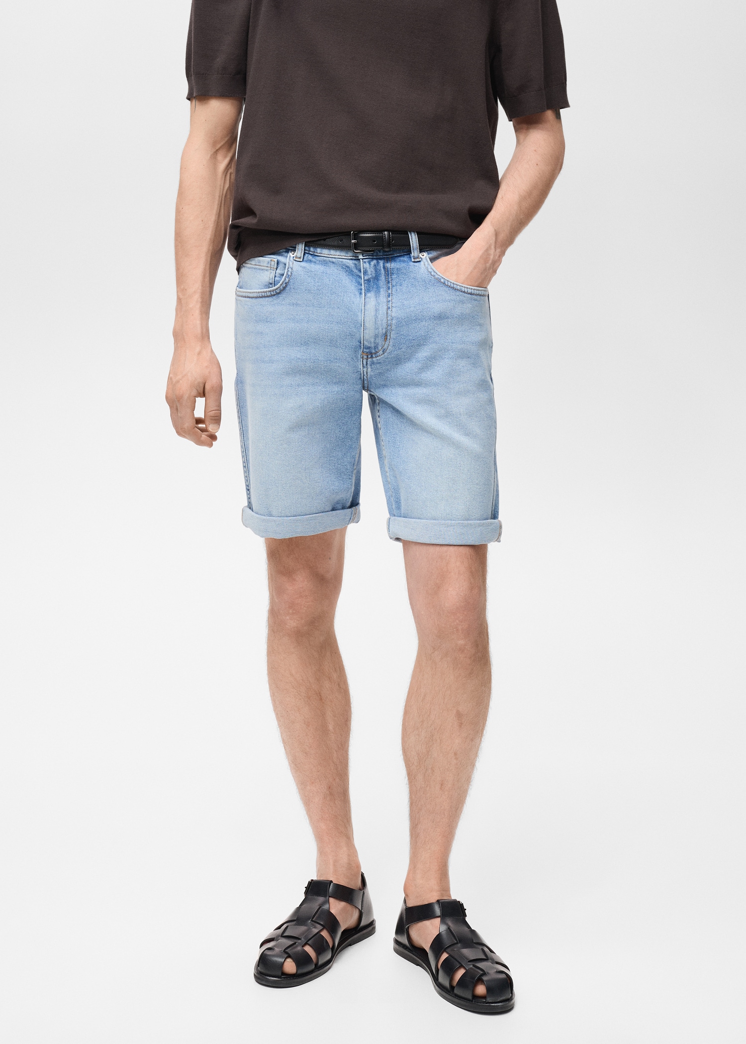 Slim-fit denim bermuda shorts - Main Image