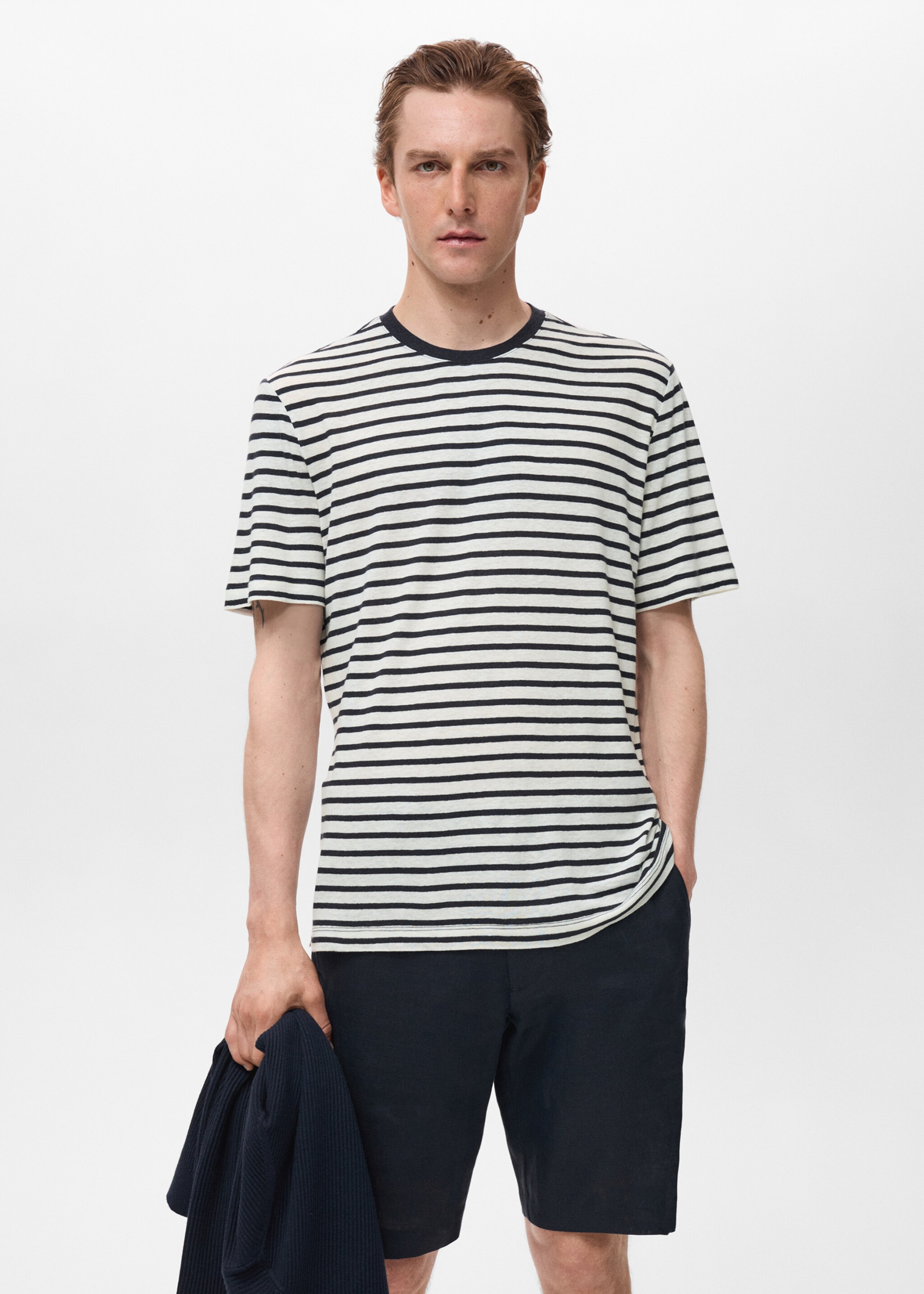 Gestreept linnen slim-fit T-shirt - Middenvlak