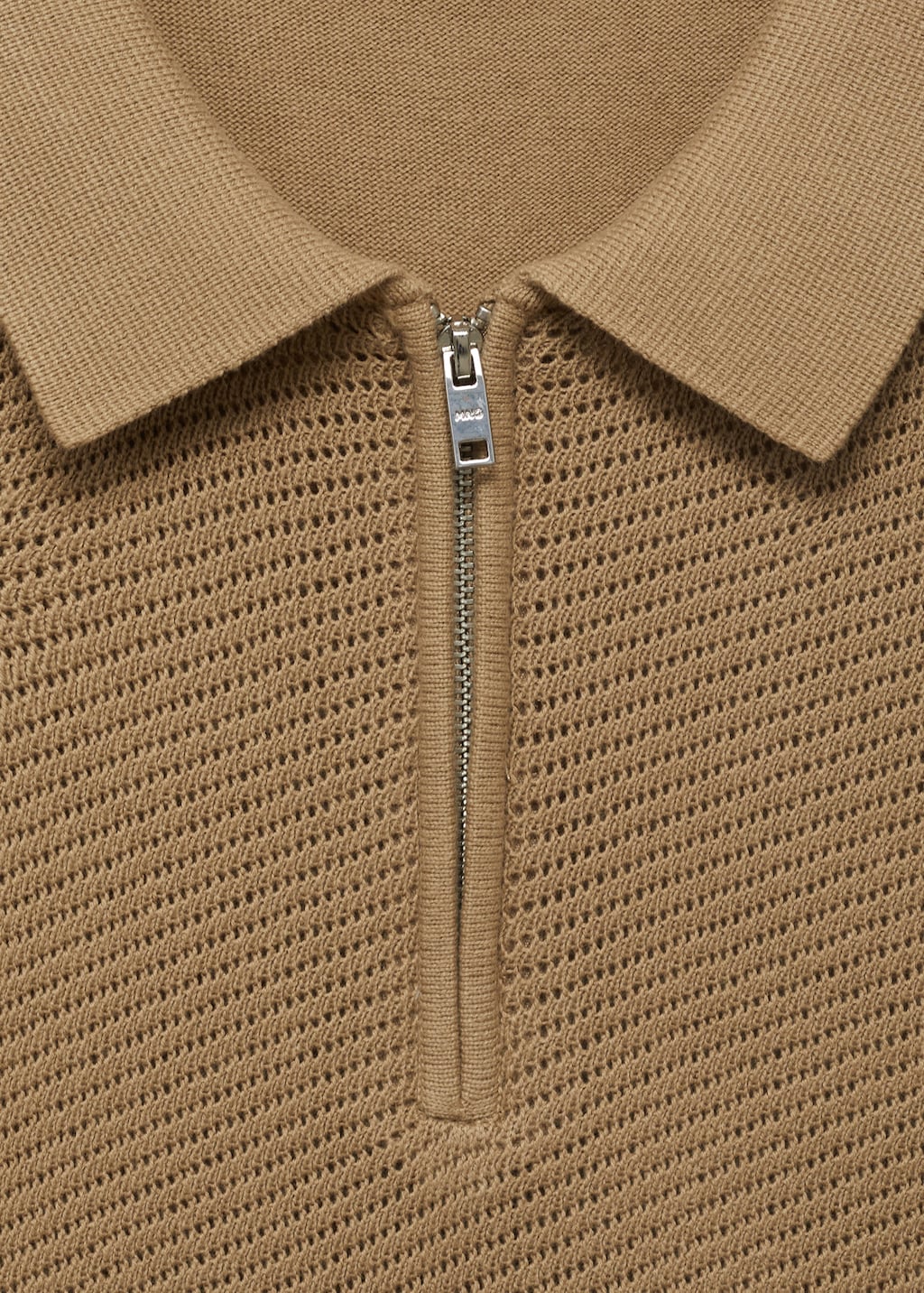 Knitted polo shirt with zipper and lace accents