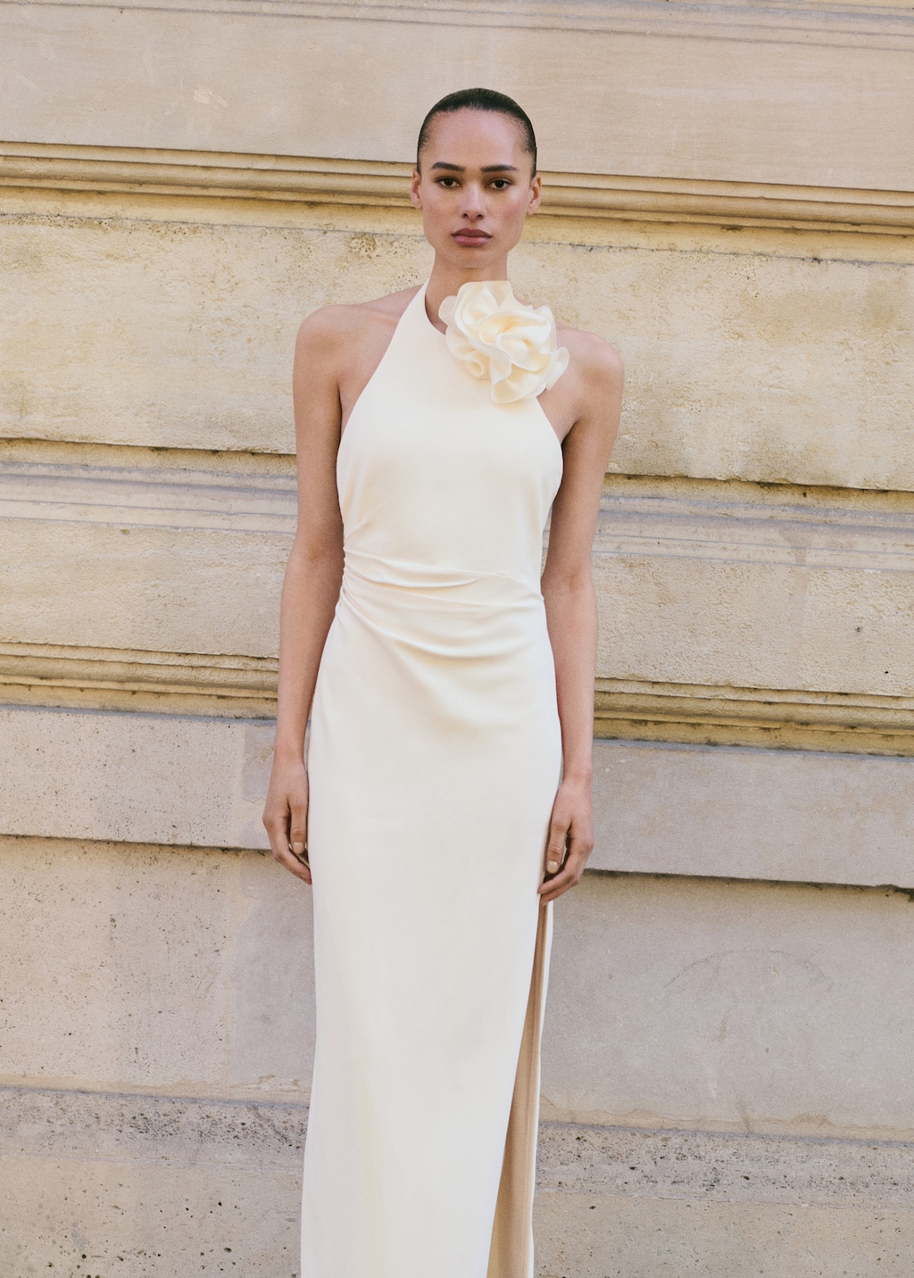 Mango Draped halter-neck dress with flower motif