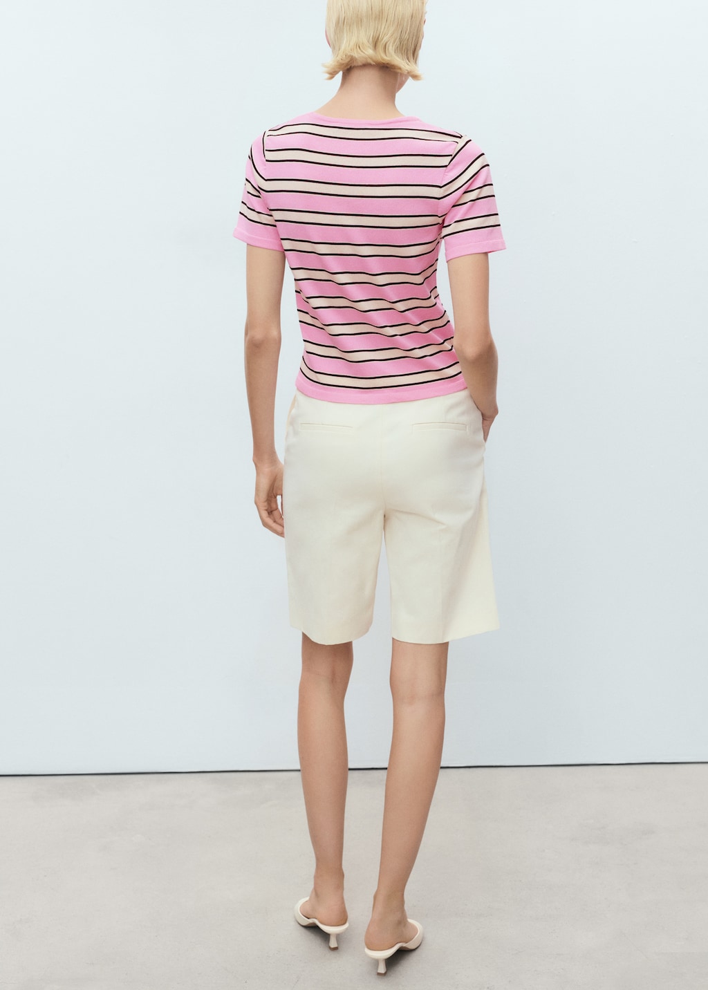 Mango Short-sleeved sweater with combined stripes