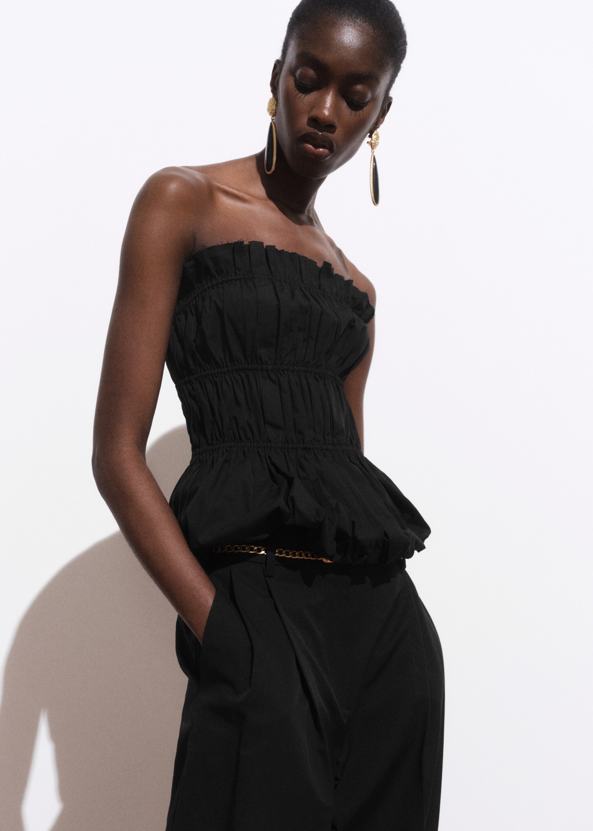 Ruched strapless top - Medium plane, Black. Ref: 17051269-00.