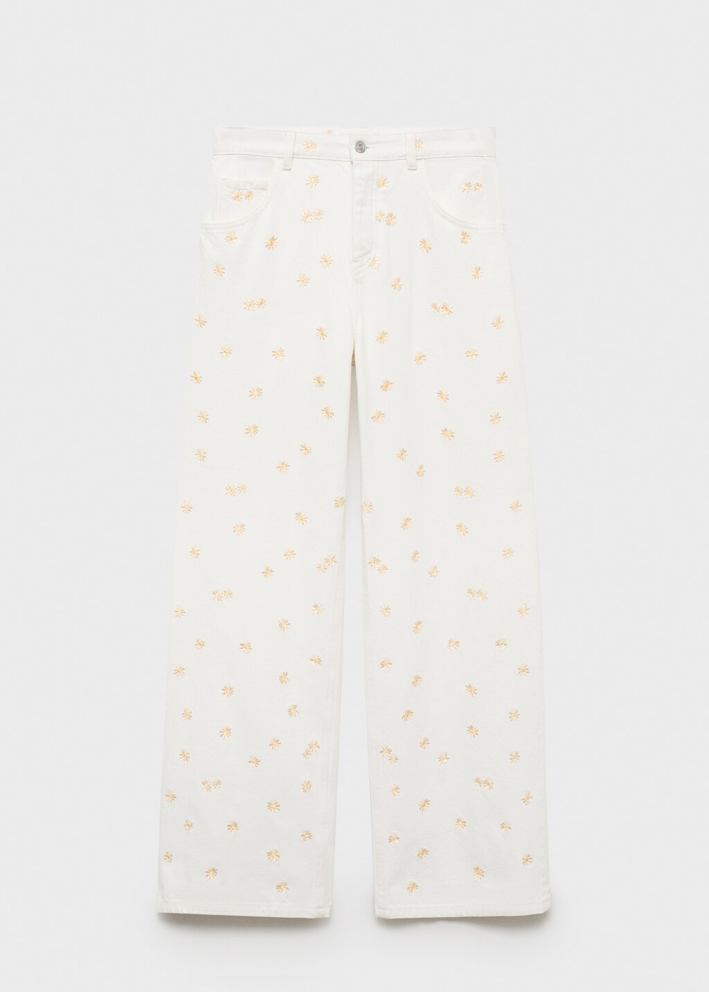 Flower-embroidered wide leg jeans - Women | MANGO USA