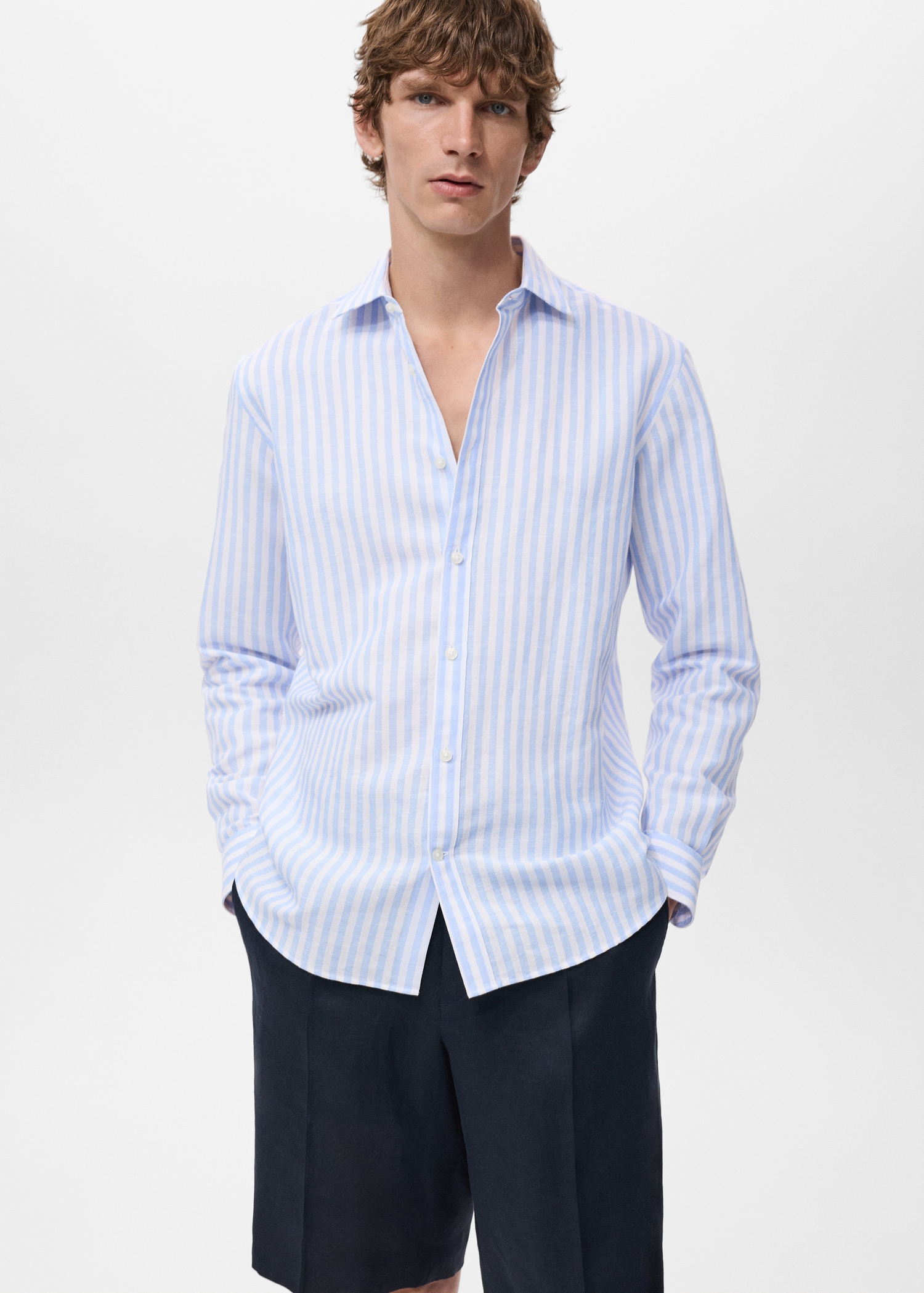 Camisa regular fit lino algodón rayas Hombre MANGO Costa Rica