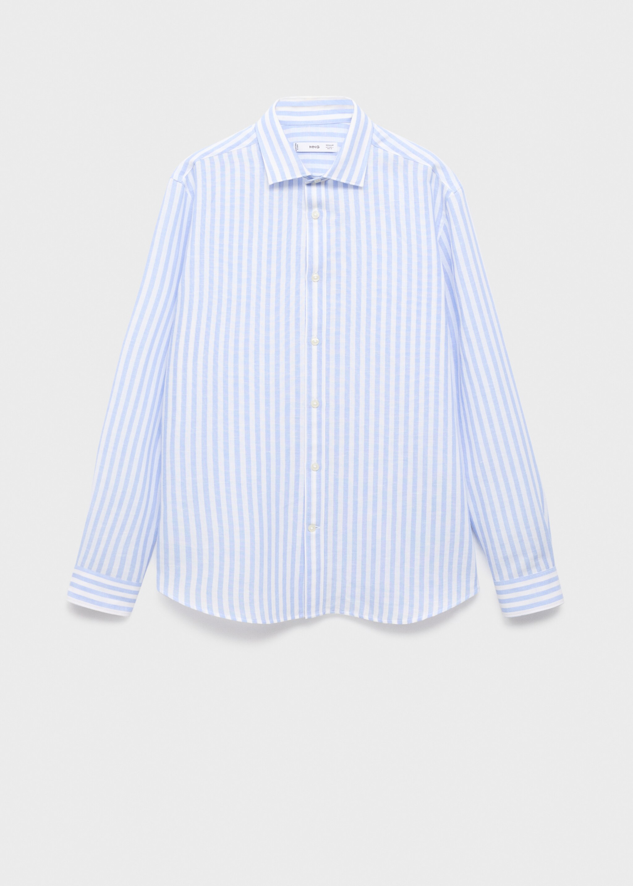 Regular-fit striped cotton-linen shirt - Article without model, Blue. Ref: 17051290-00.