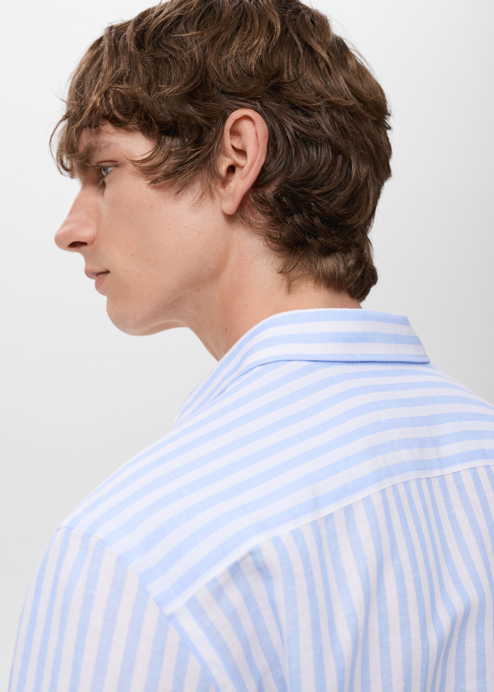 Regular-fit striped cotton-linen shirt - Details of the article 2, Blue. Ref: 17051290-00.