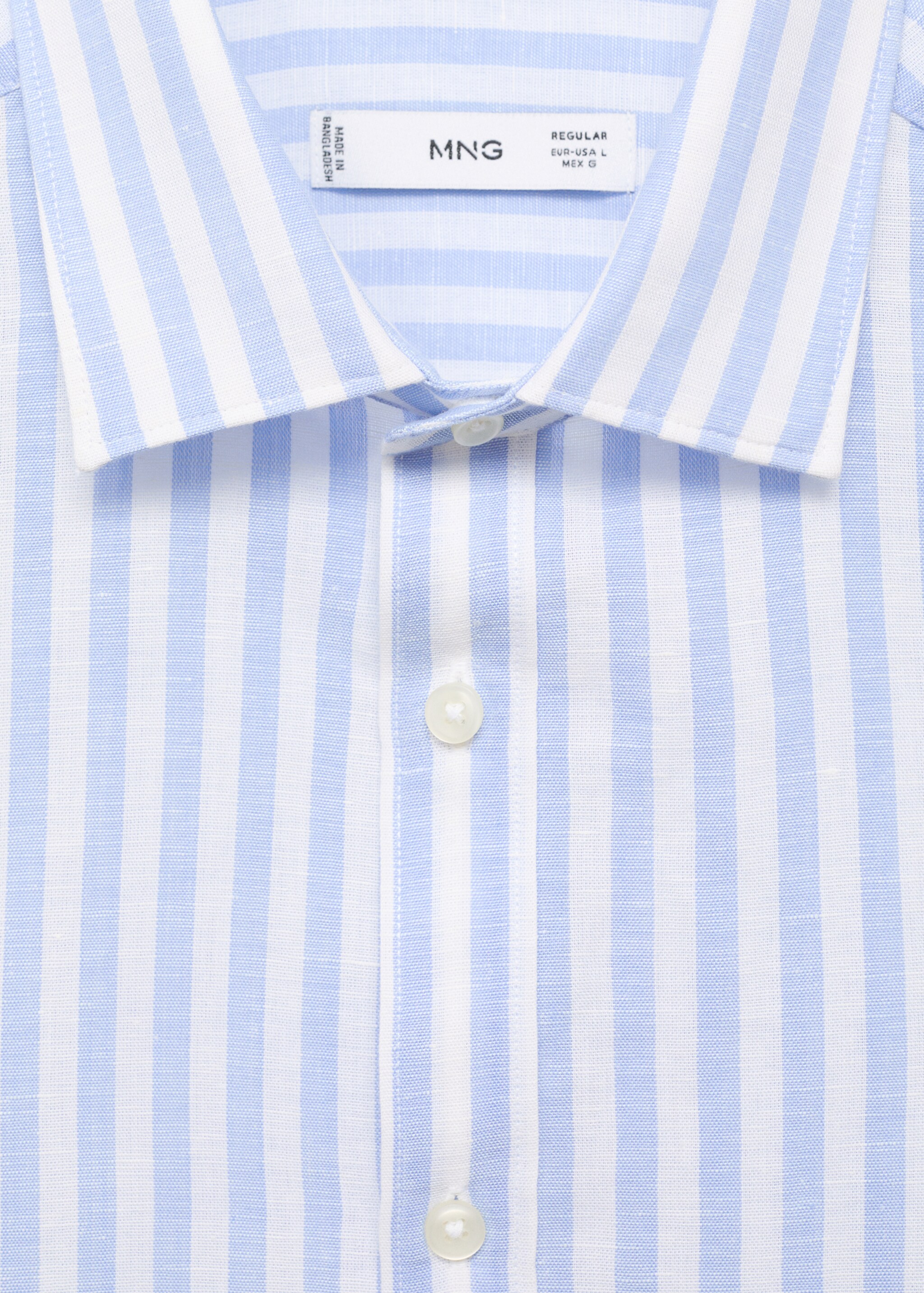 Regular-fit striped cotton-linen shirt - Details of the article 8, Blue. Ref: 17051290-00.