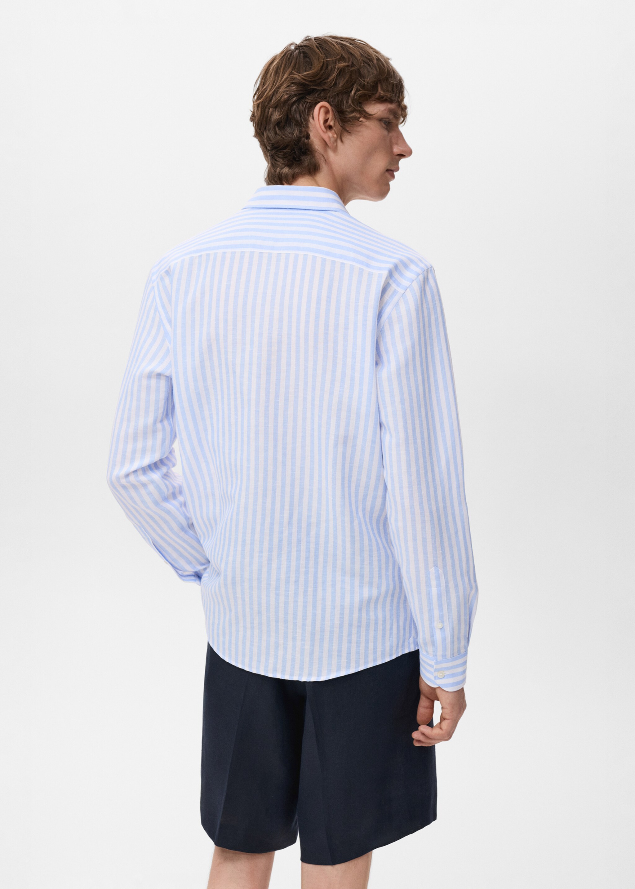 Regular-fit striped cotton-linen shirt - Reverse of the article, Blue. Ref: 17051290-00.