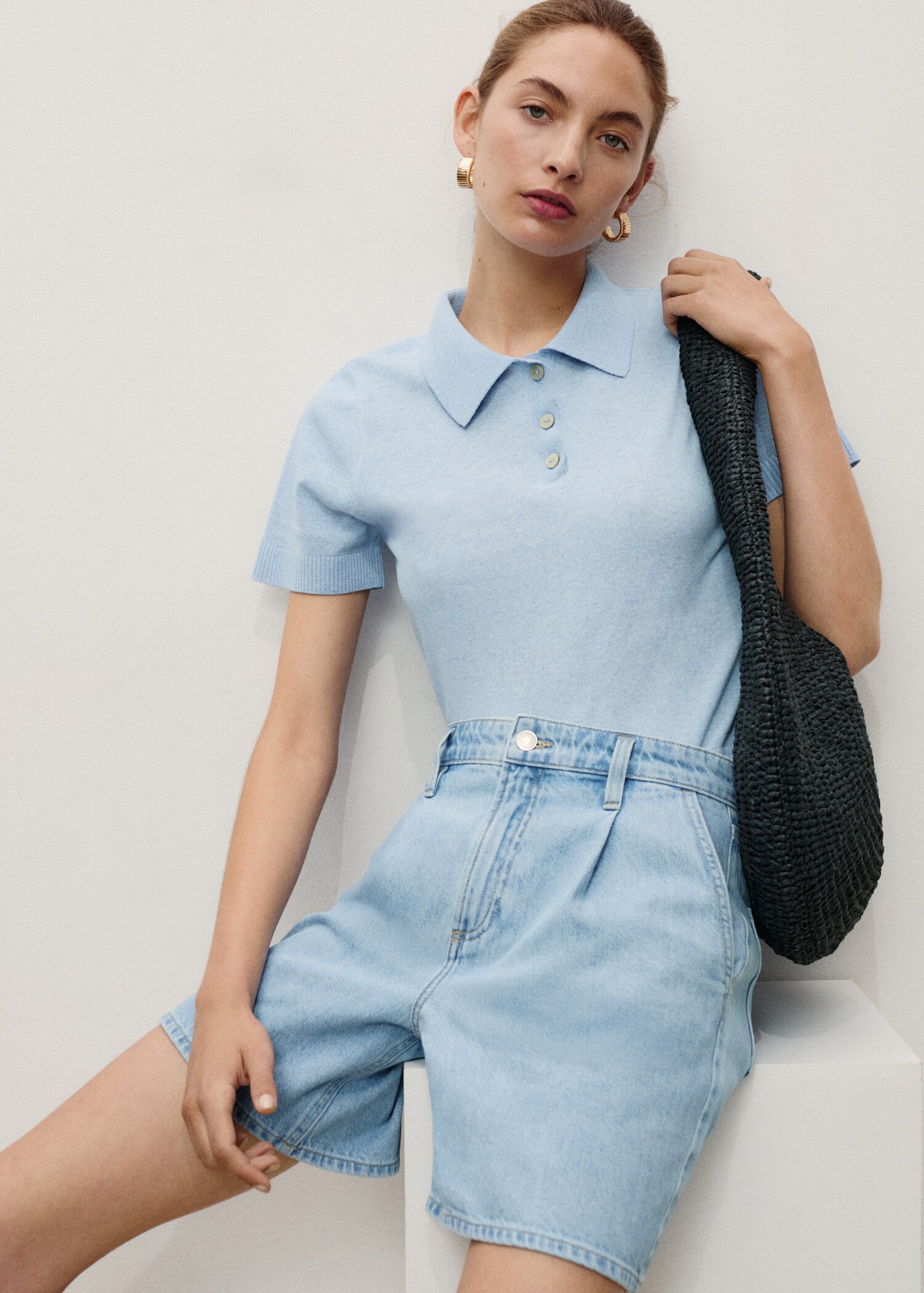 Pleated denim Bermuda shorts - Details of the article 2