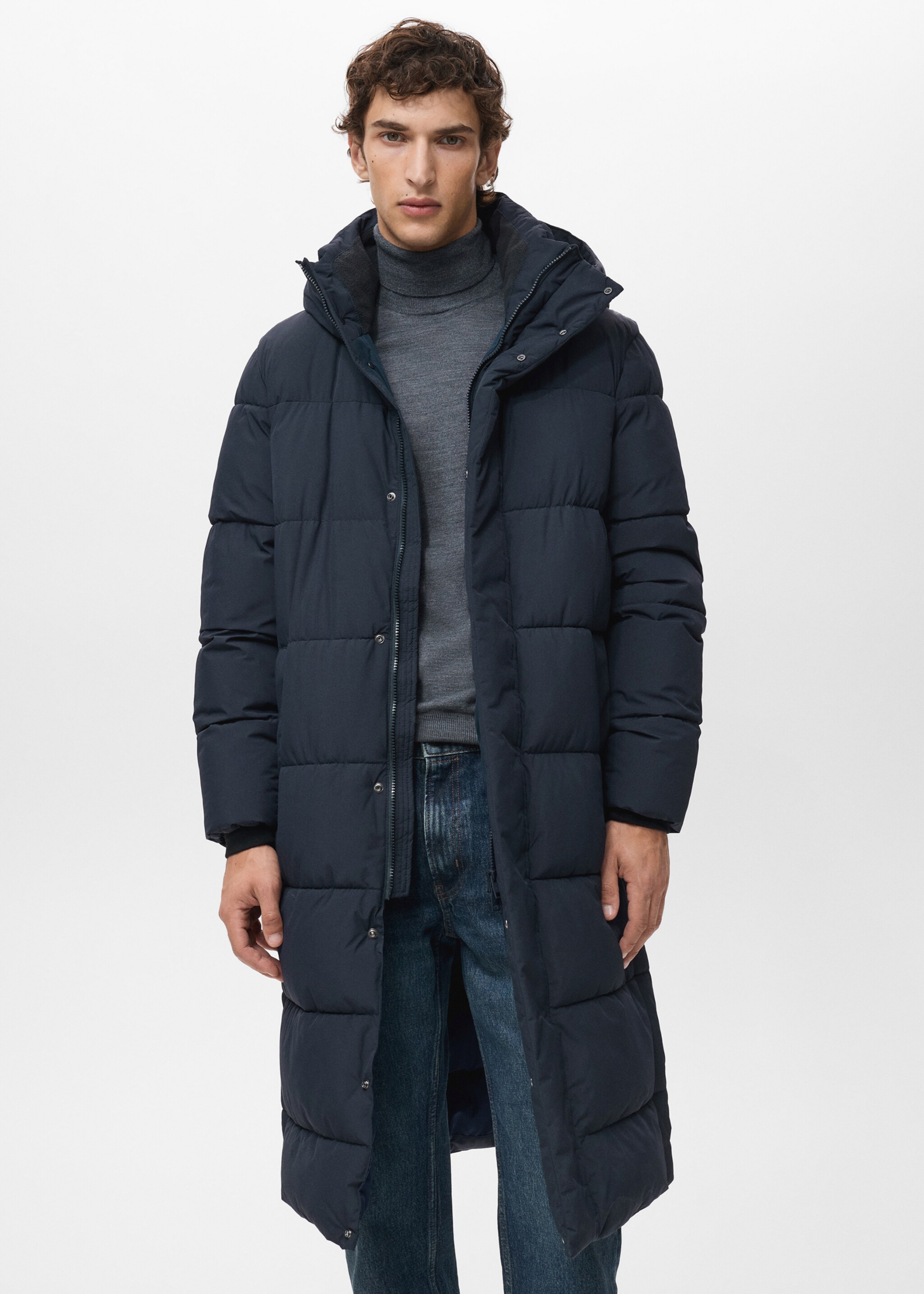 Water-repellent quilted long anorak - Medium plane