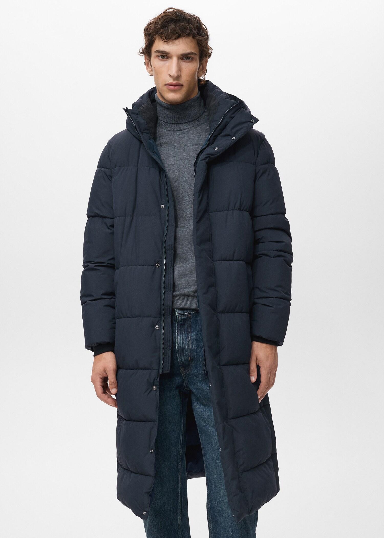 Water-repellent quilted long anorak - Medium plane