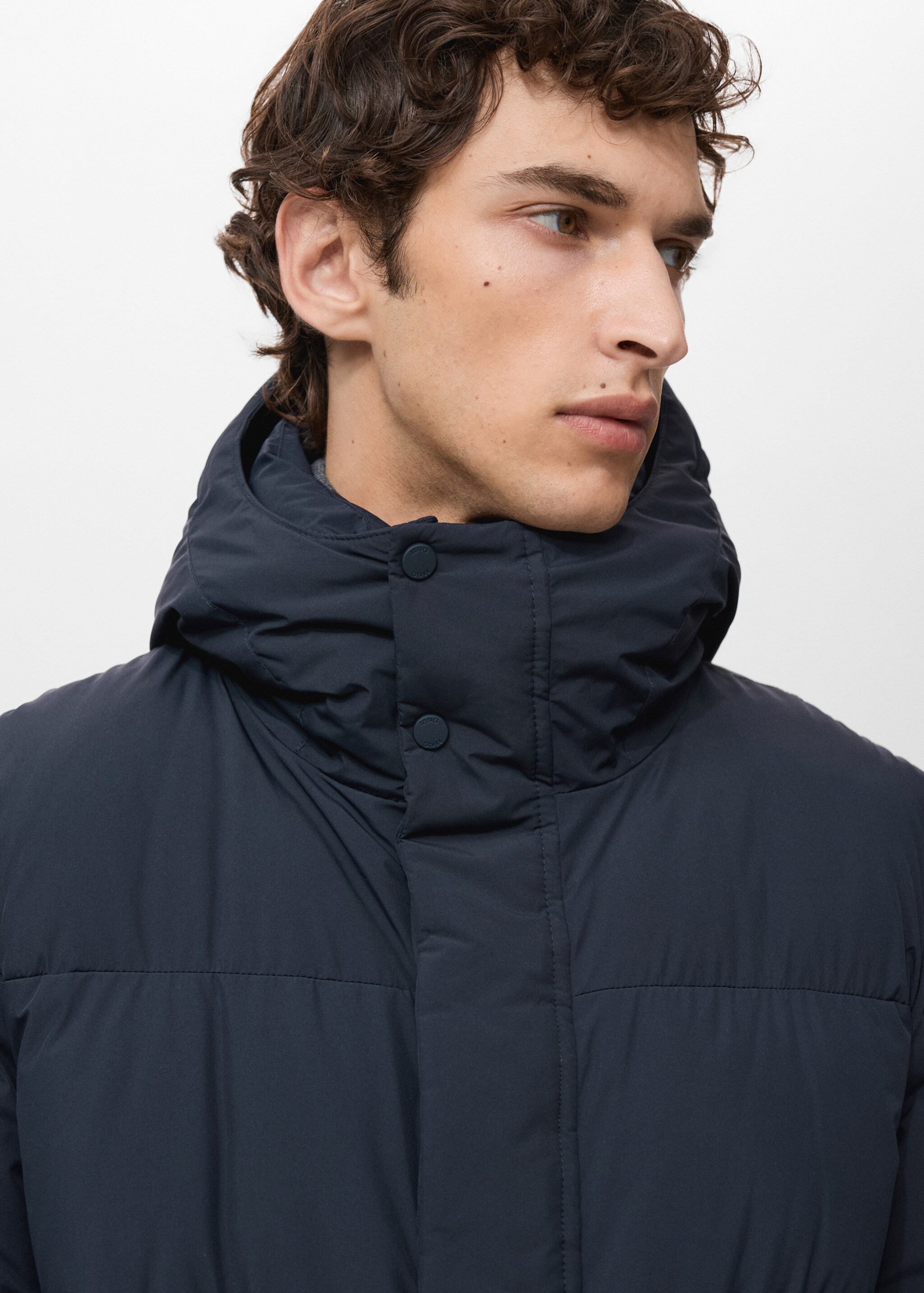 Water-repellent quilted long anorak - Details of the article 1