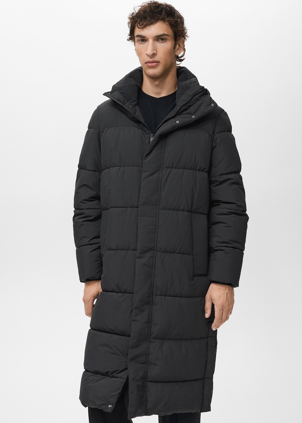 Water-repellent quilted long anorak
