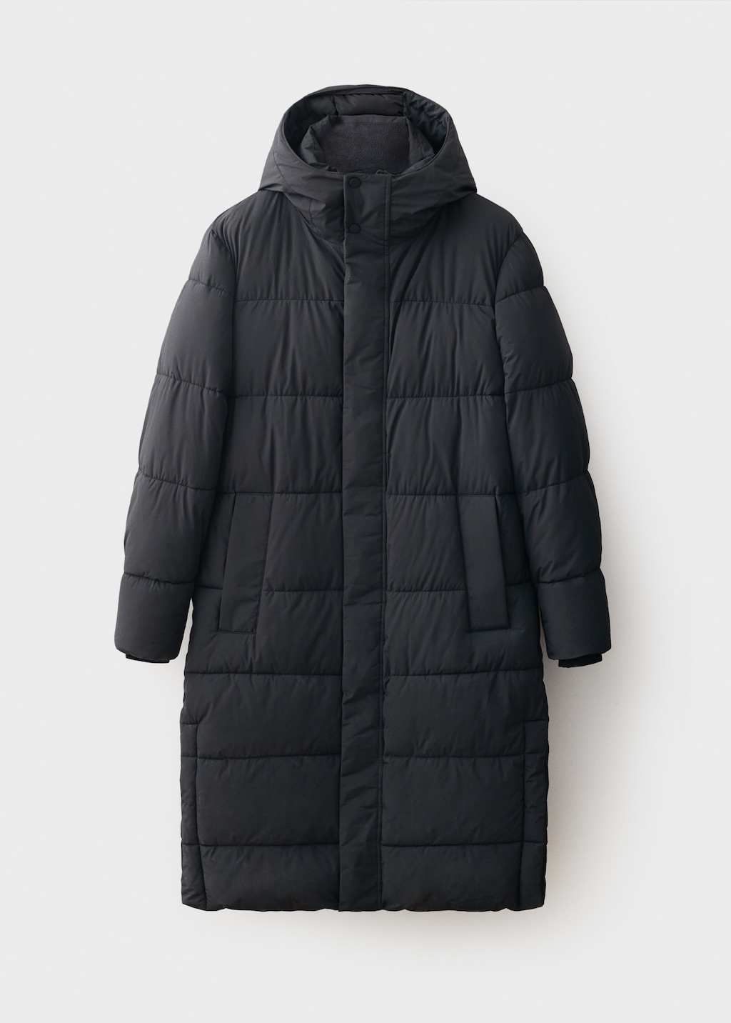Water-repellent quilted long anorak