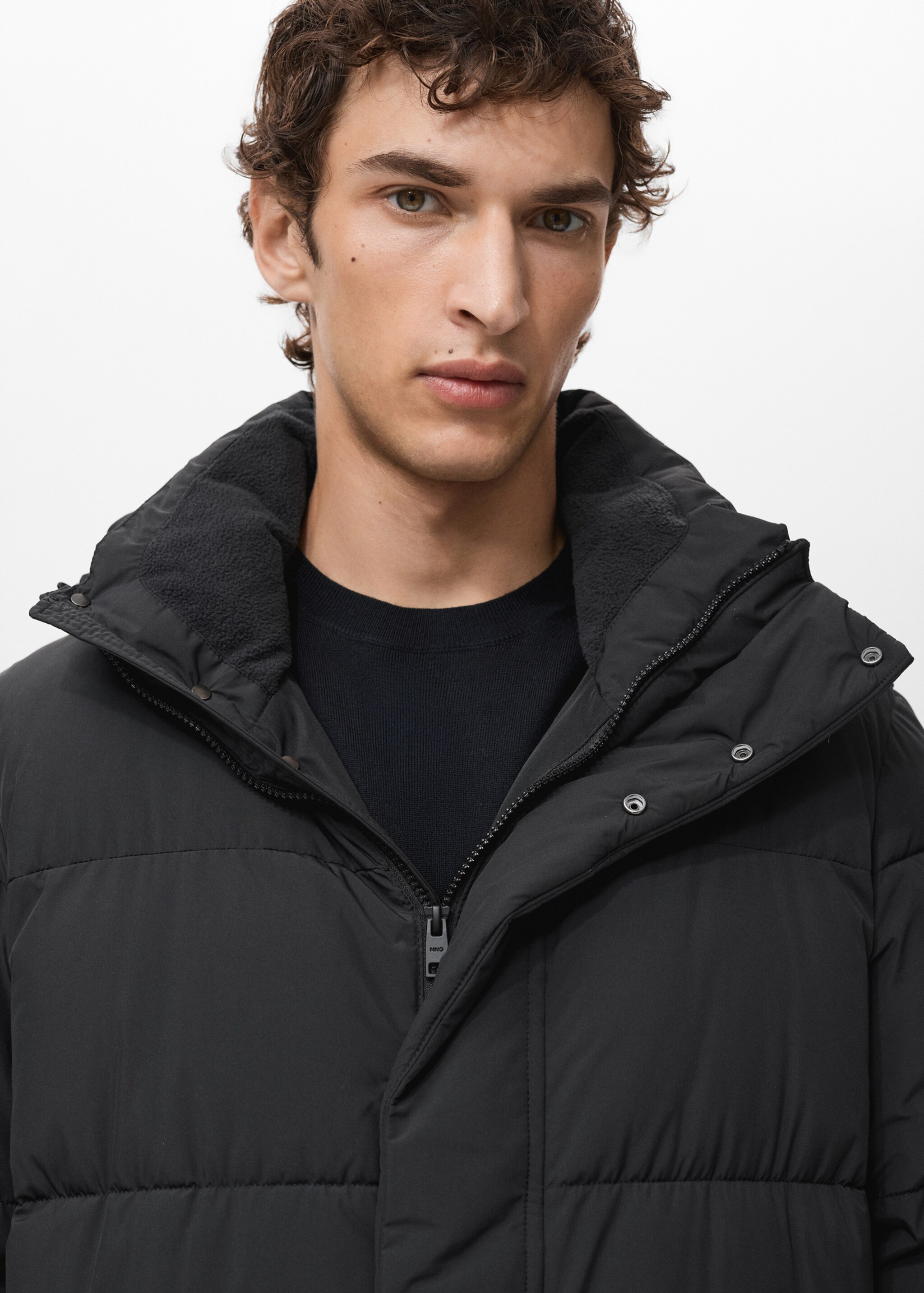 Water-repellent quilted long anorak - Details of the article 1