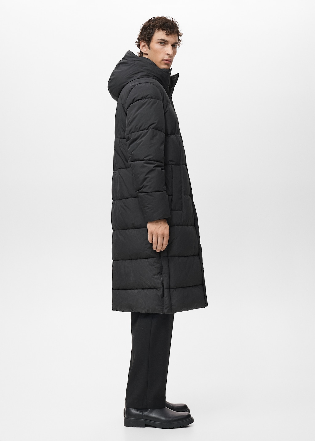 Water-repellent quilted long anorak