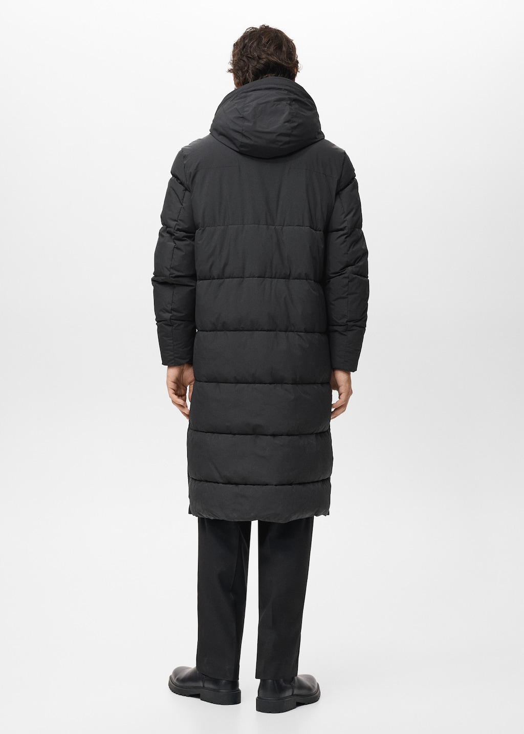 Water-repellent quilted long anorak