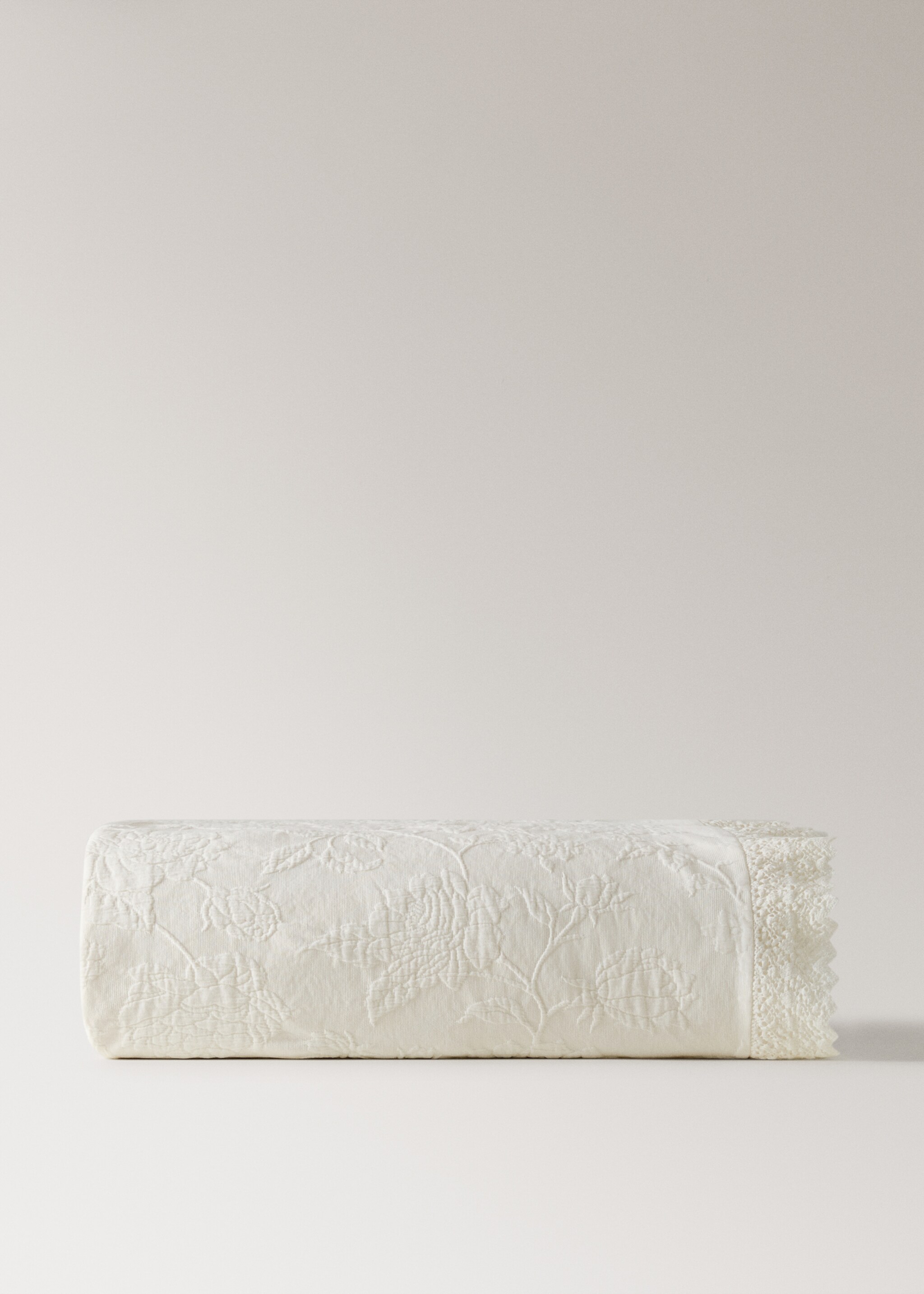 Colcha cama algodão jacquard folho voile renda cama 130/150 cm - Artigo sem modelo, Branco-pérola. Ref: 17051532-00.