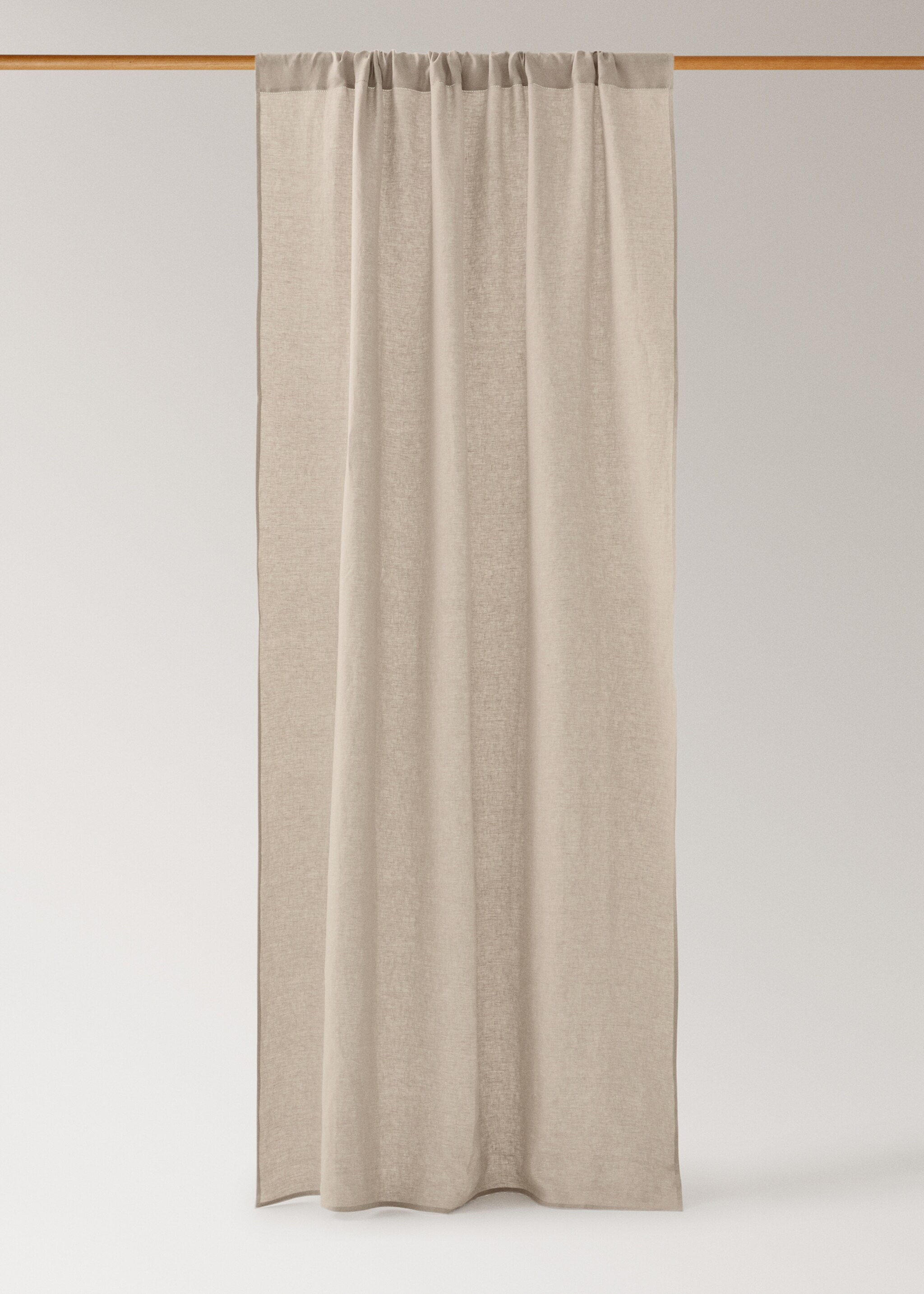 Linen curtain with hemstitch details - Article without model, Medium Brown. Ref: 17051569-00.