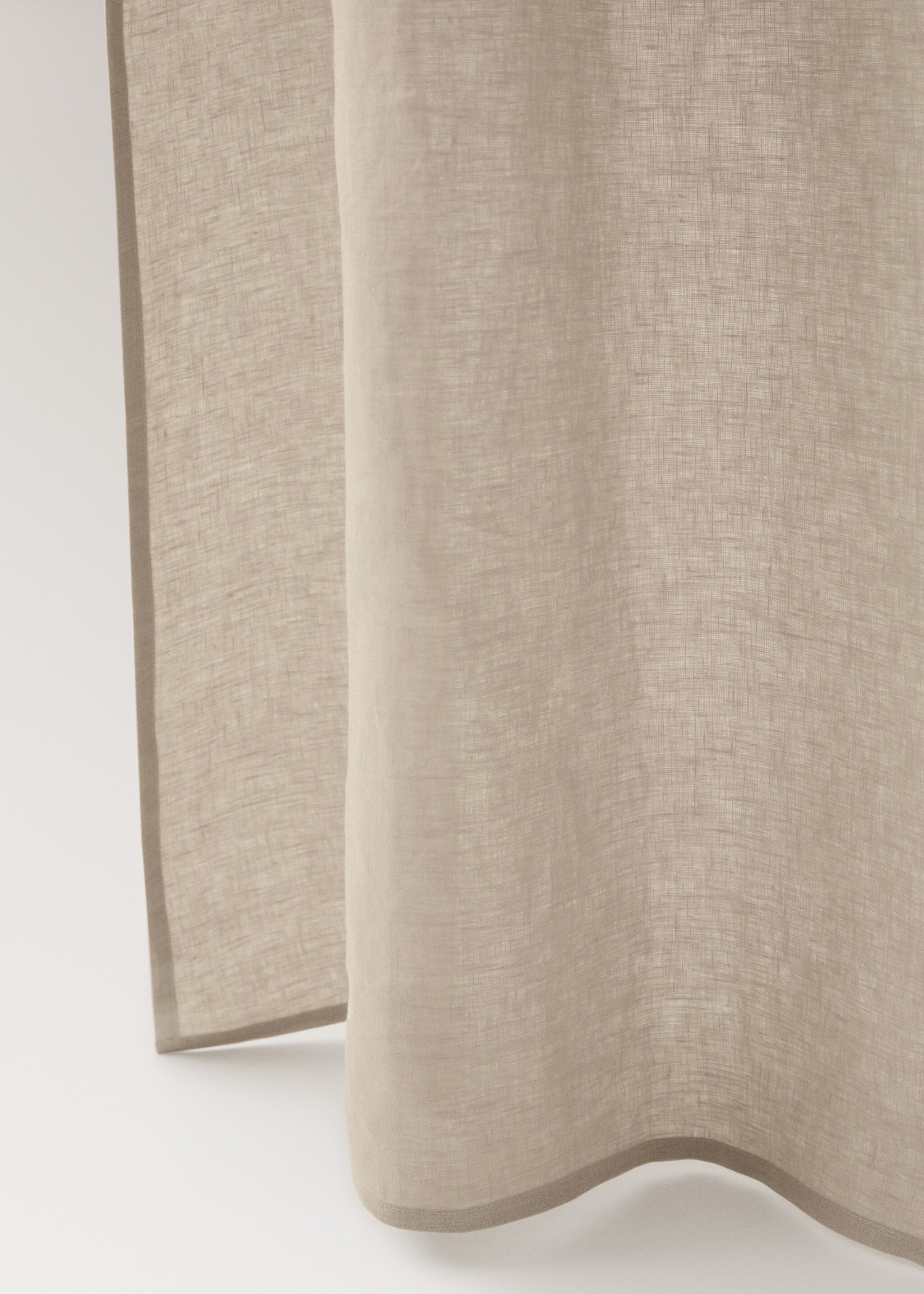 Linen curtain with hemstitch details - Details of the article 1, Medium Brown. Ref: 17051569-00.