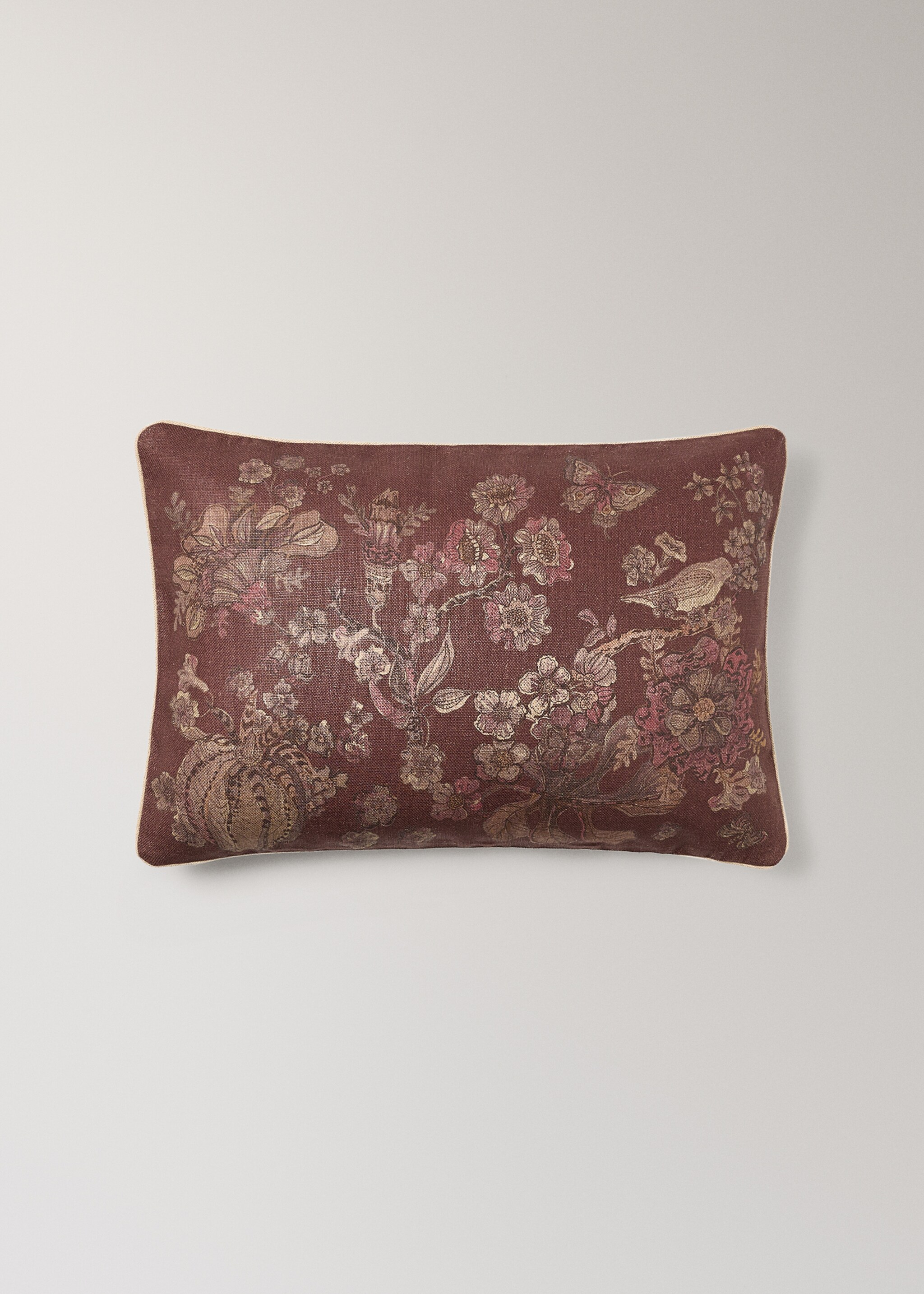 Funda cojín lino estampado floral 40x60 cm - Artículo sin modelo, Rojo anaranjado. Ref: 17051591-00.