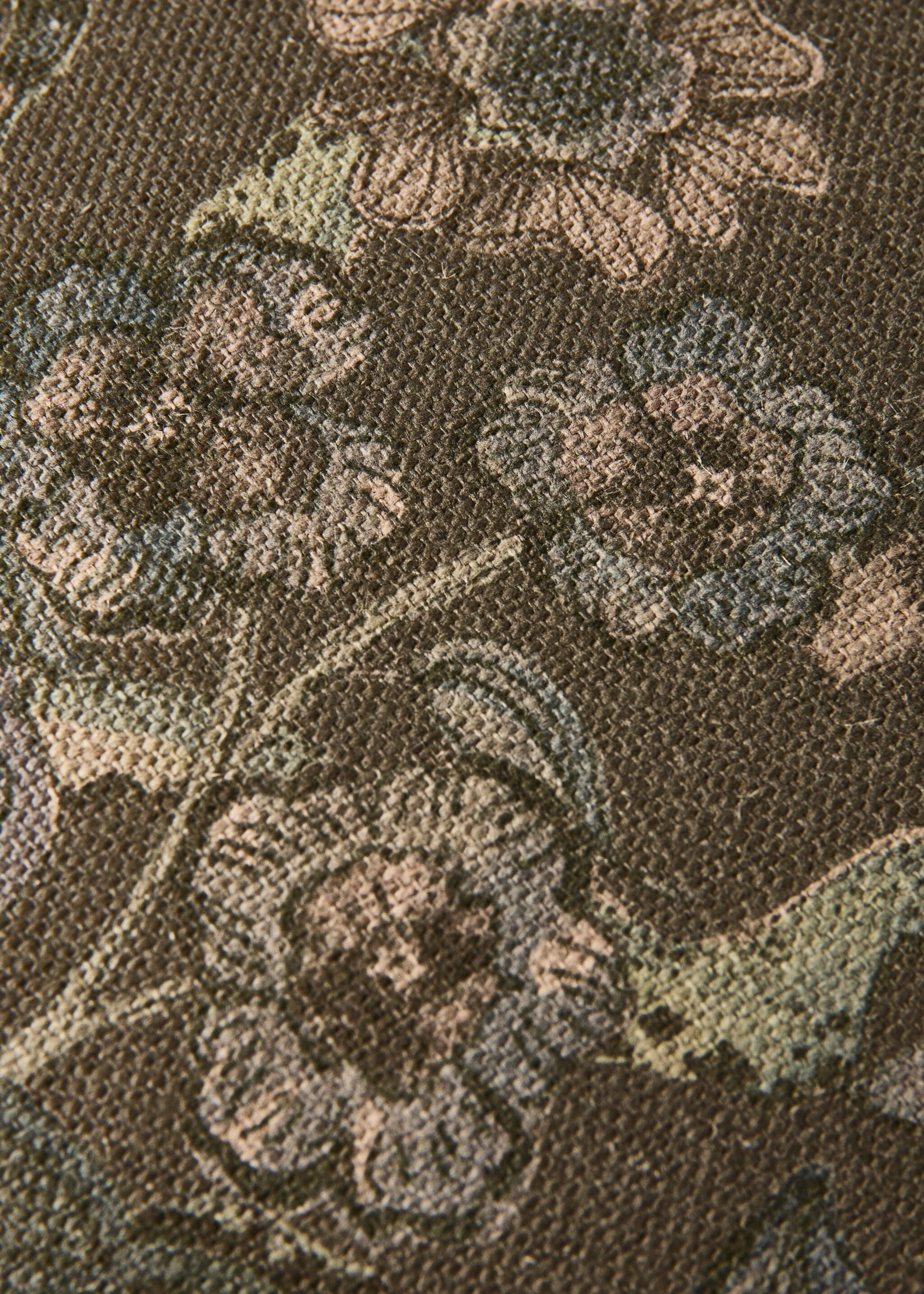 Flower print linen cushion cover 50x50 cm - Details of the article 3, Green. Ref: 17051592-00.