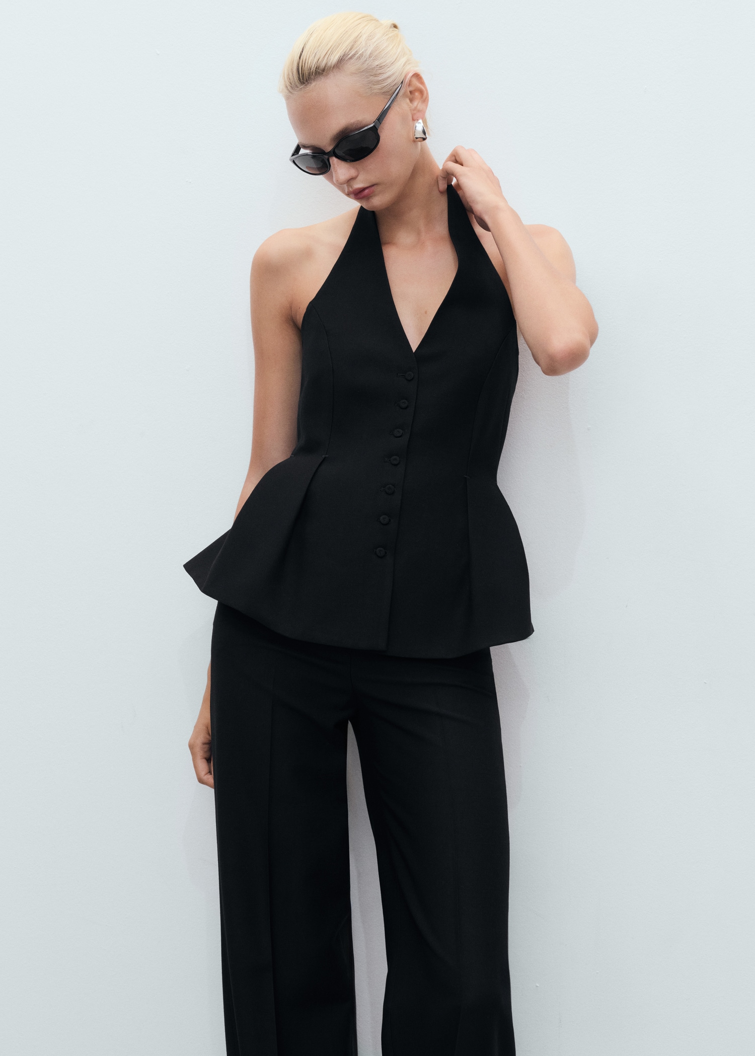 Peplum gilet met halterkraag - Middenvlak