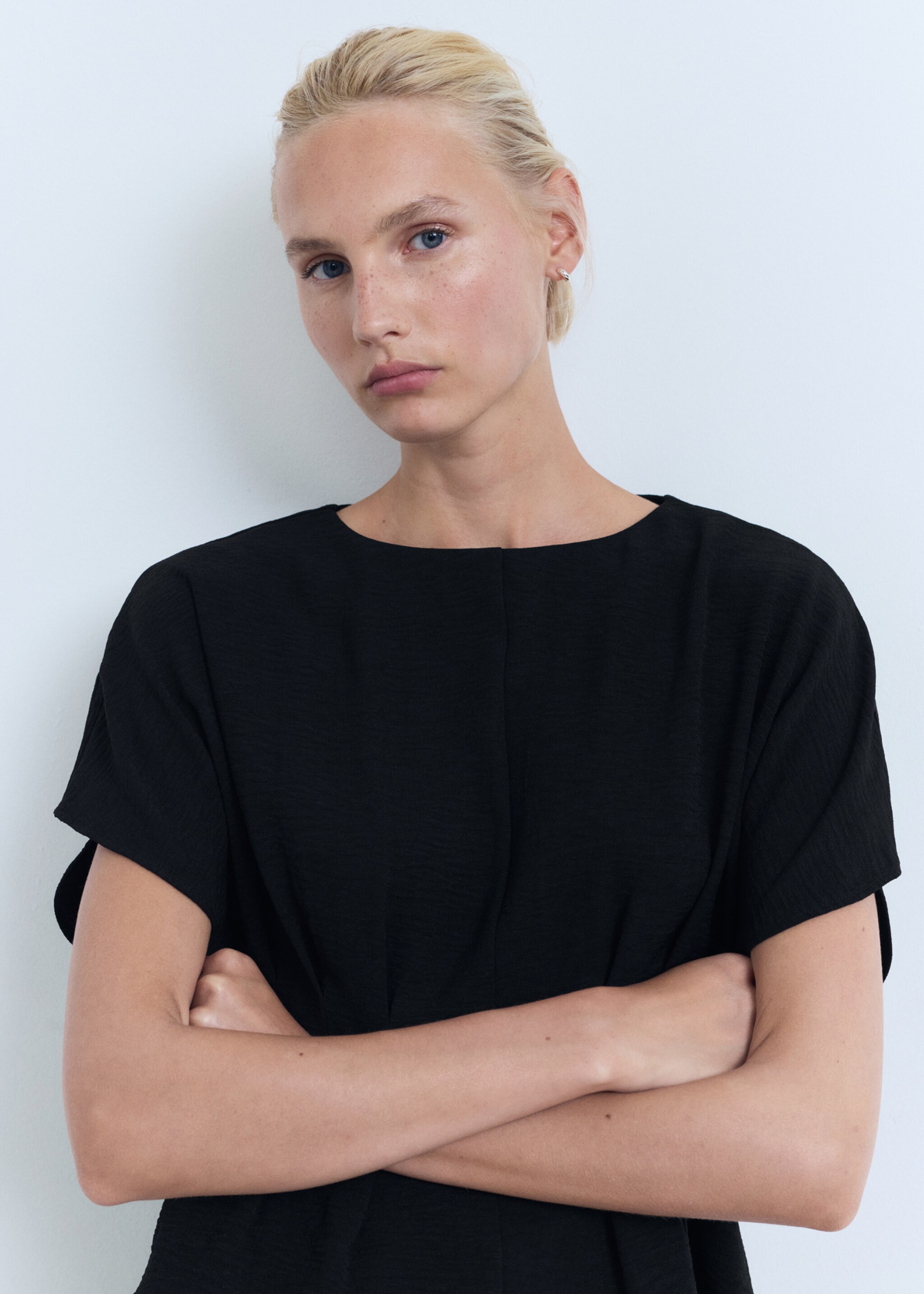 Short-sleeved peplum blouse - Medium plane