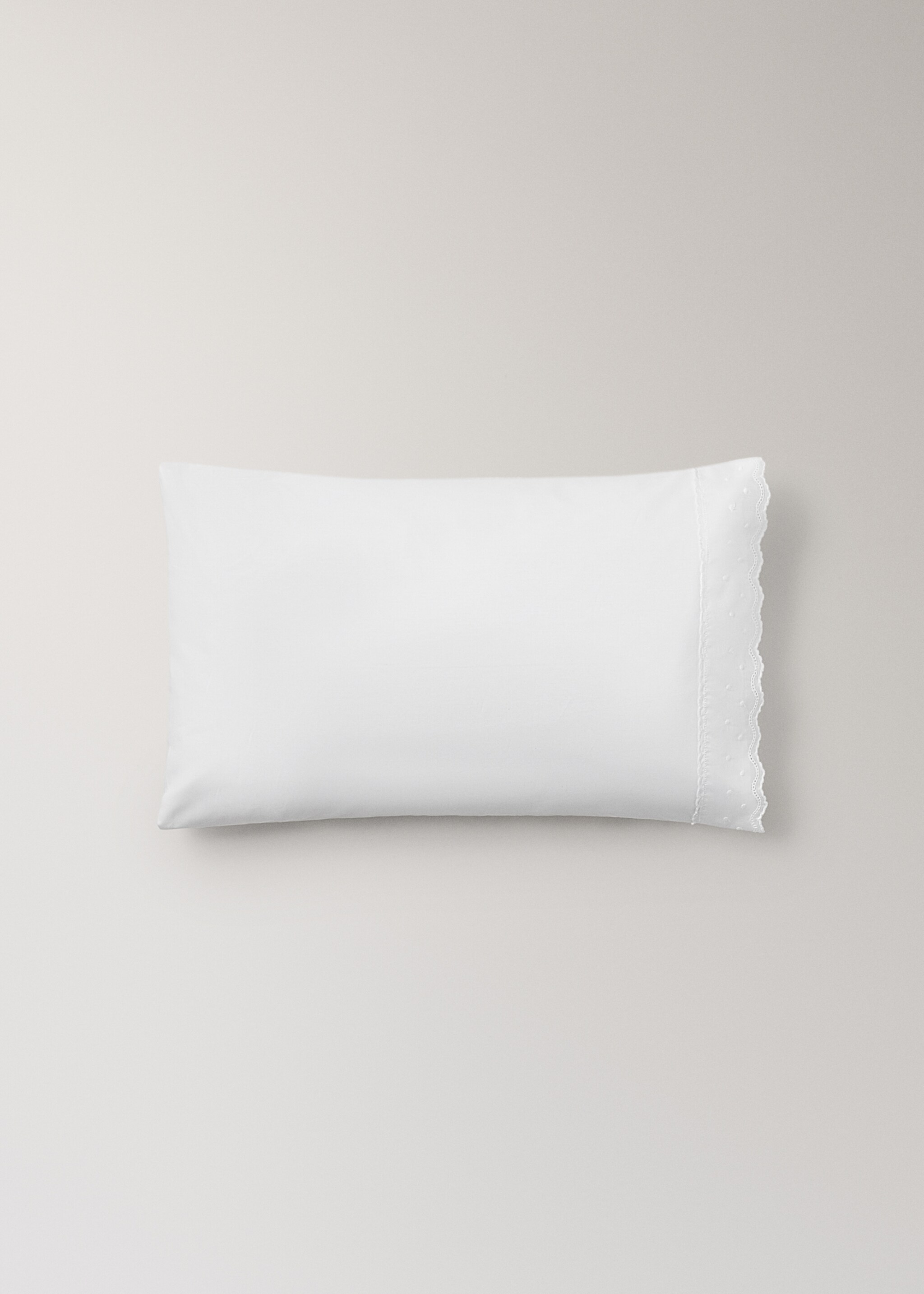 Embroidered frill cot pillow and top sheet set - Details of the article 1, White. Ref: 17052549-00.