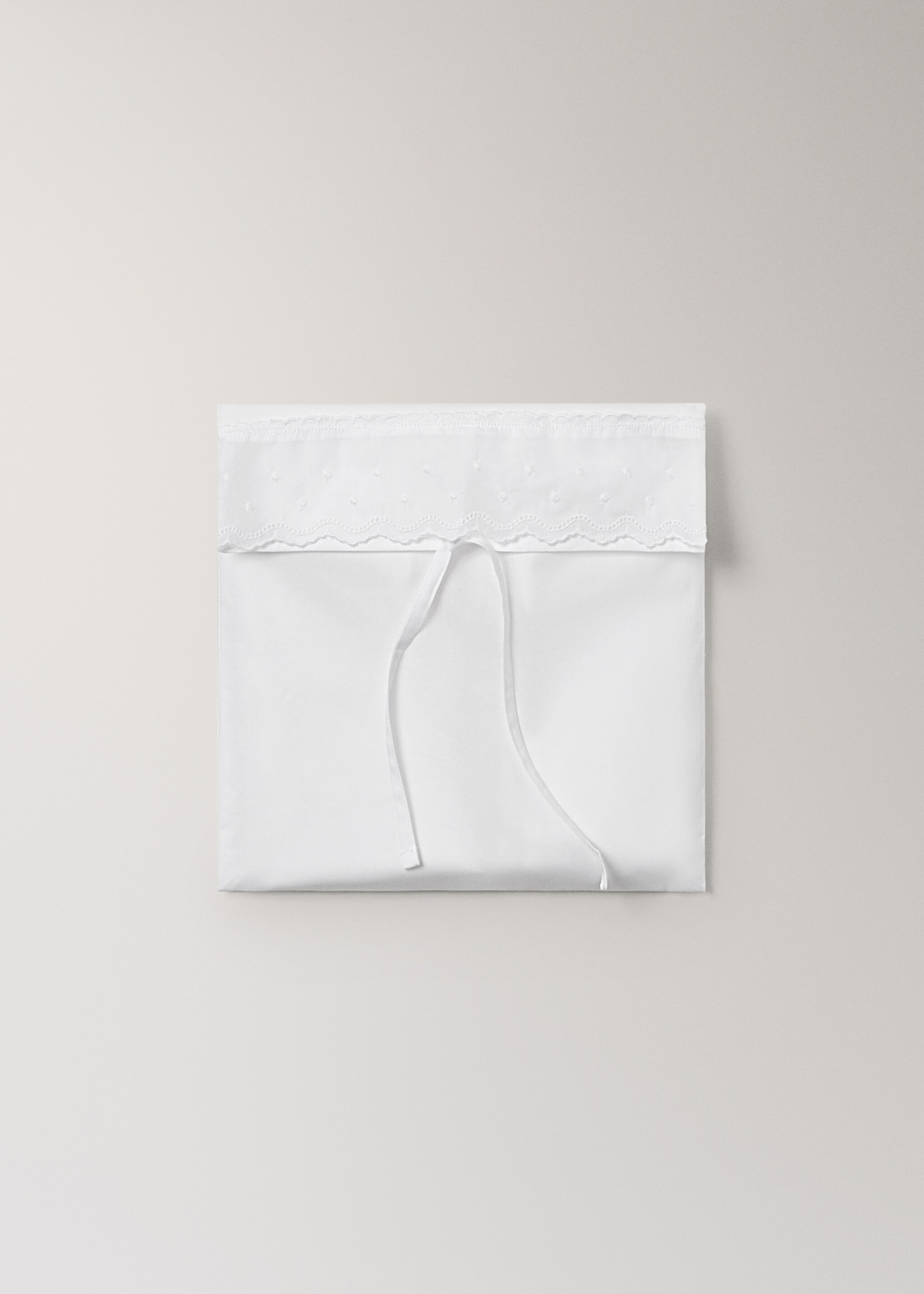 Embroidered frill cot pillow and top sheet set - Details of the article 5, White. Ref: 17052549-00.