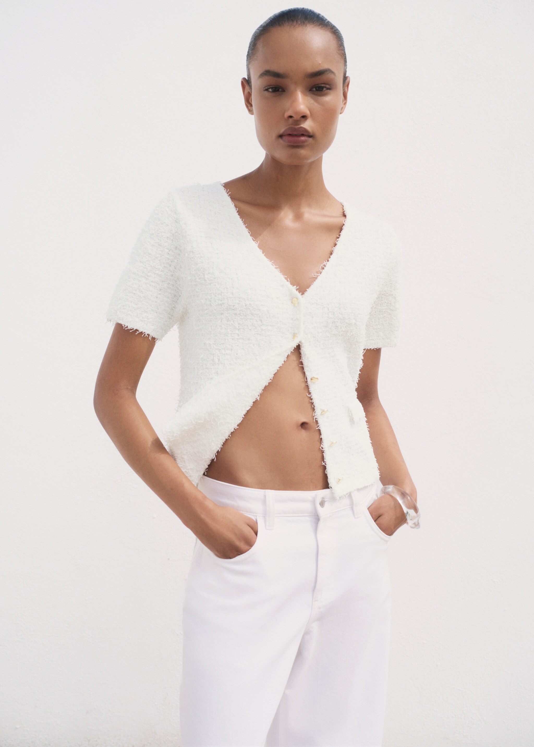 Cardigan bouclé manches courtes - Plan moyen