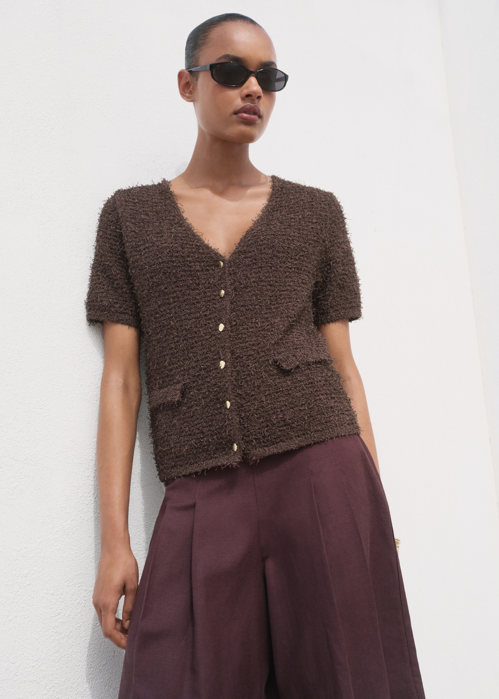 Cardigan bouclé manches courtes - Plan moyen