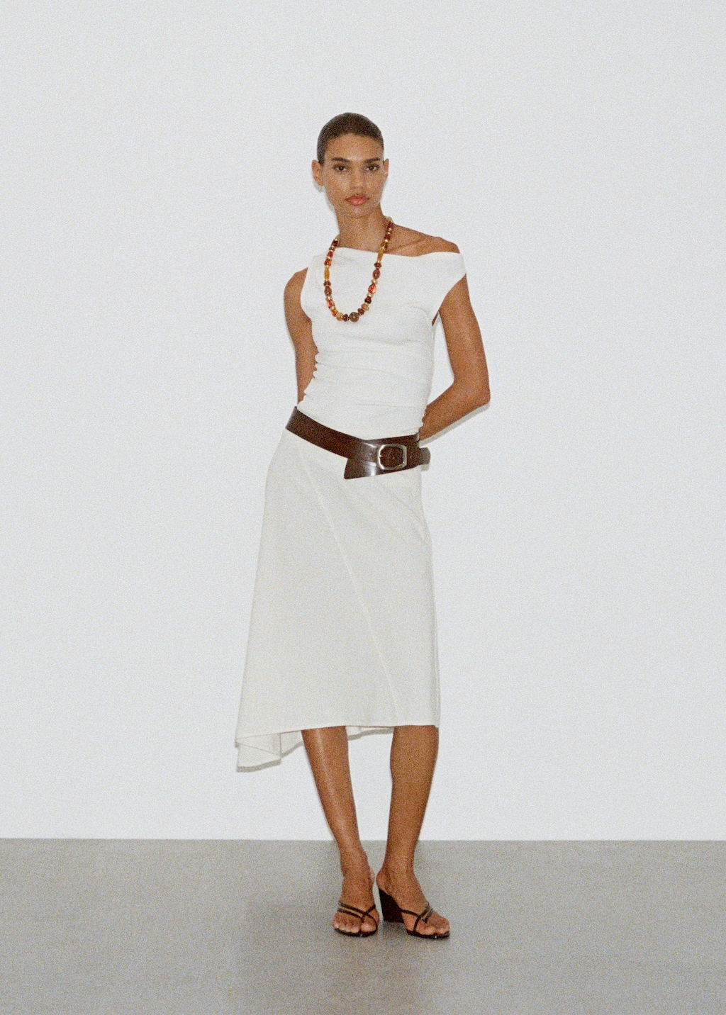 Asymmetrical cotton midi-skirt