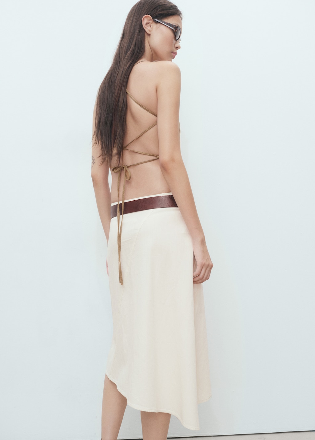 Asymmetrical cotton midi-skirt