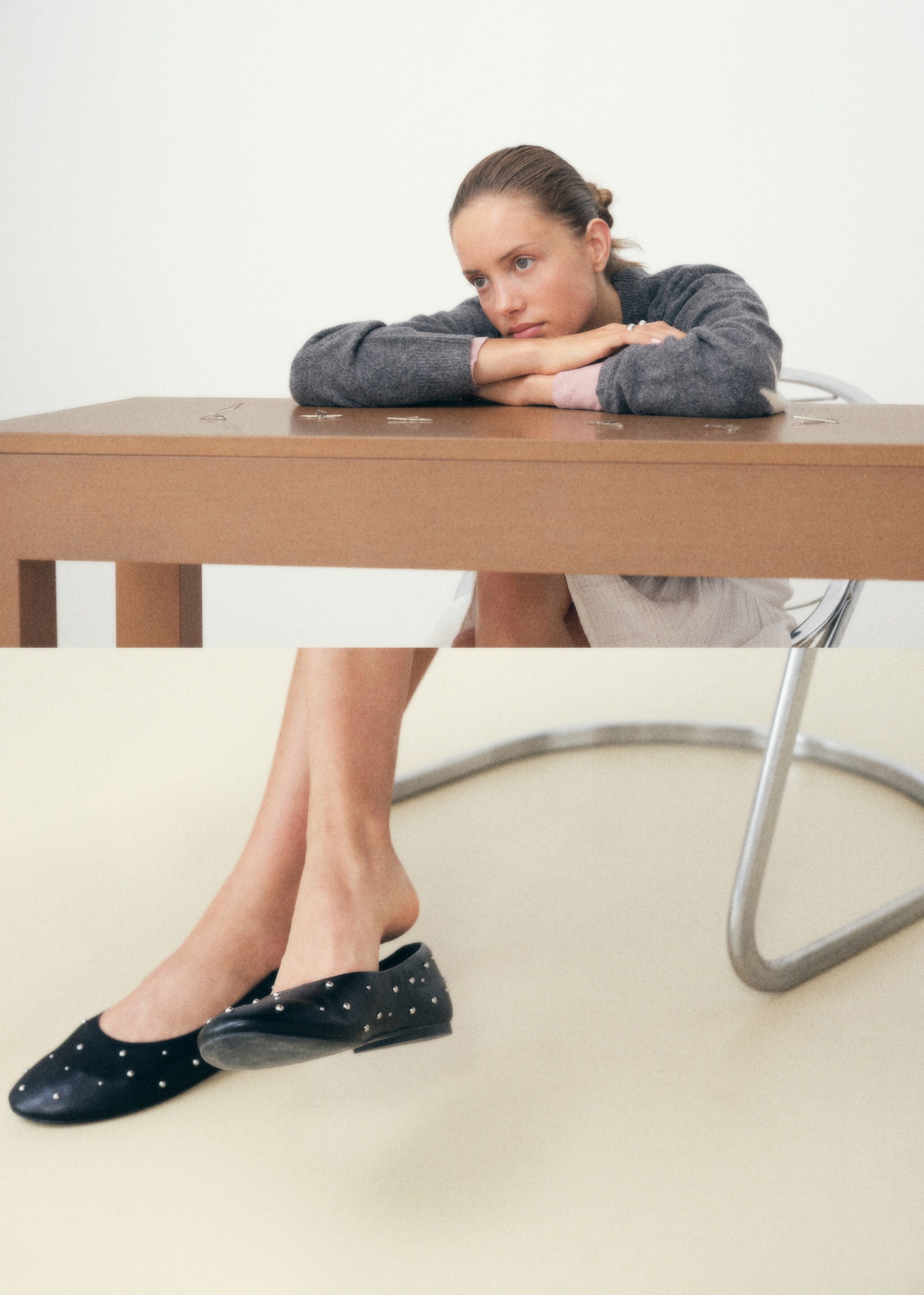 Studded ballet flats - Details of the article 5, Black. Ref: 17052919-00.