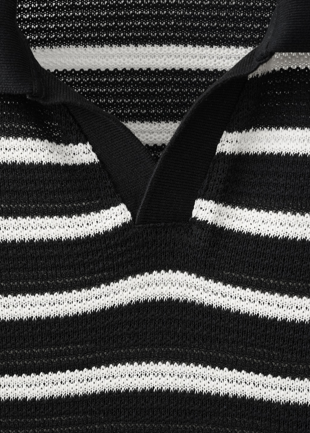 Striped braided-knit polo shirt