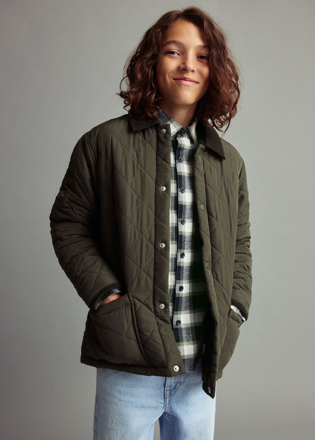 Quilted anorak with shirt collar