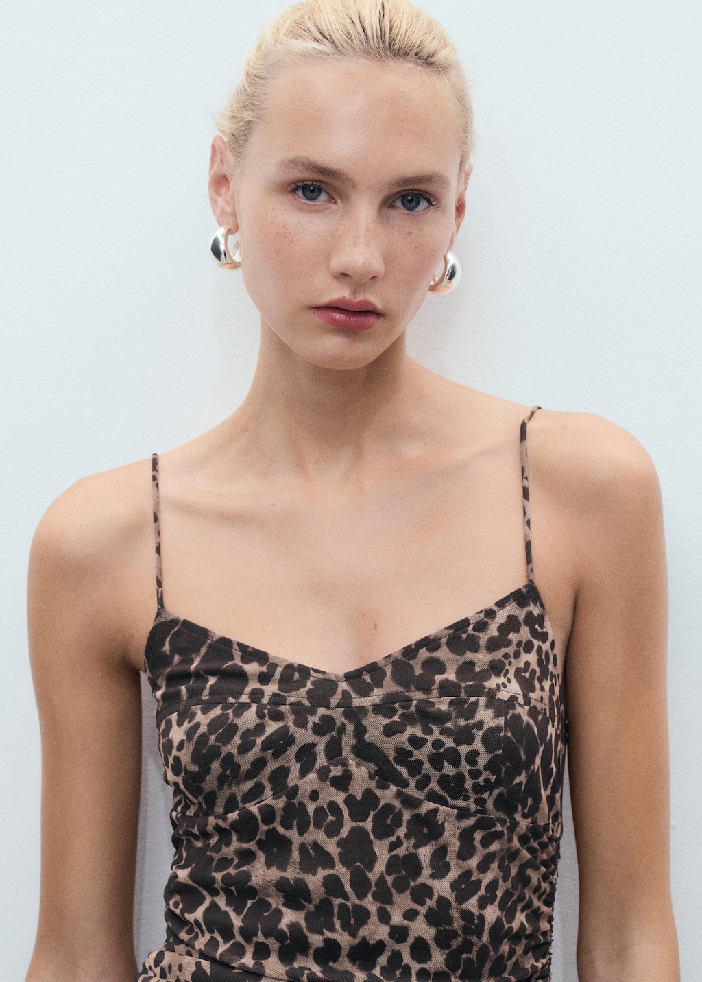 Ruched leopard-print midi-dress