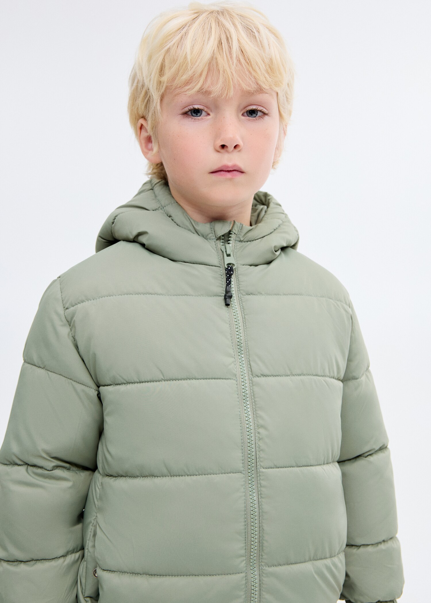 Long padded anorak with hood - Medium plane