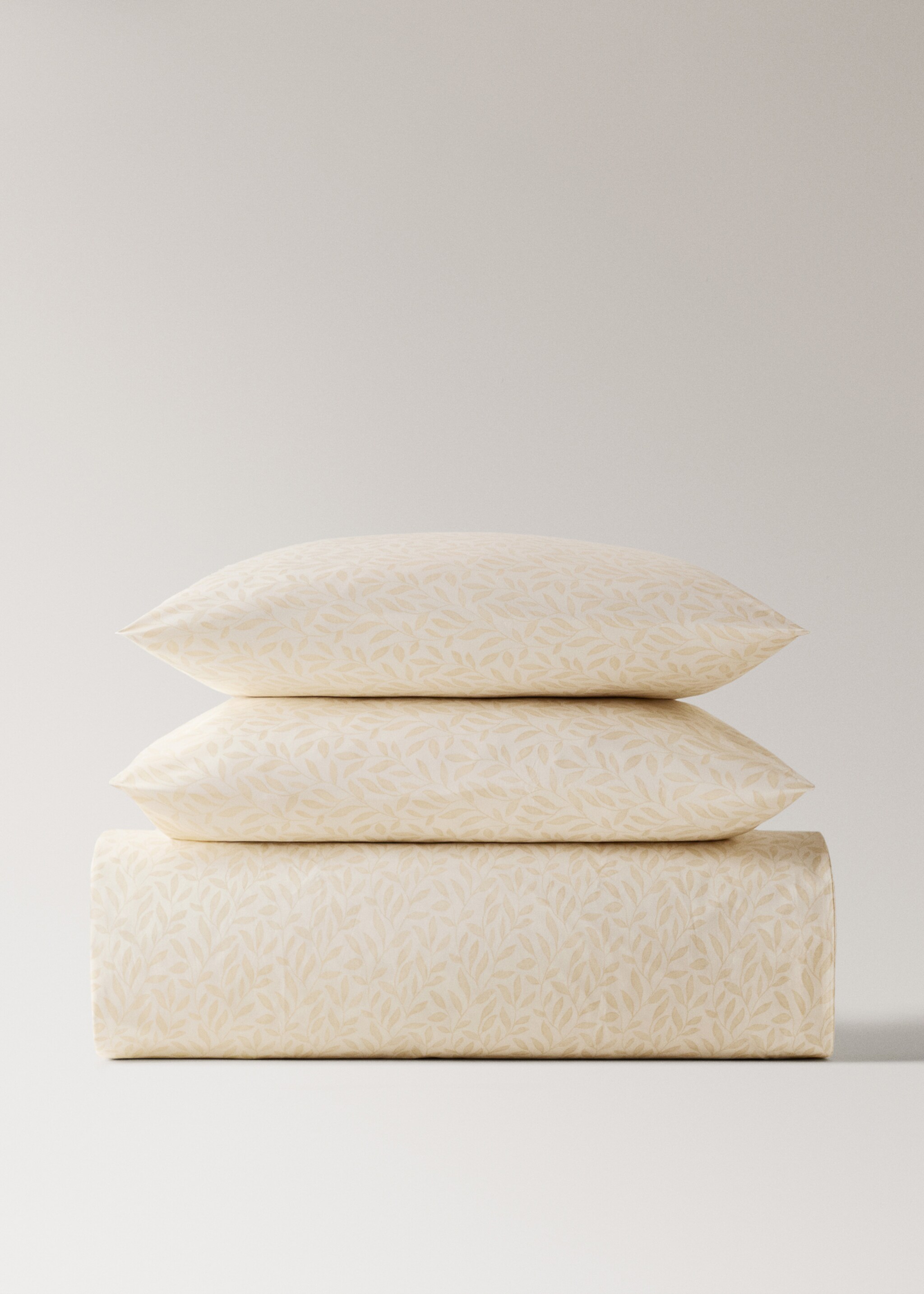 Percale cotton duvet cover with leaf print for 135/140 cm bed - Article without model, Vanilla. Ref: 17053815-00.