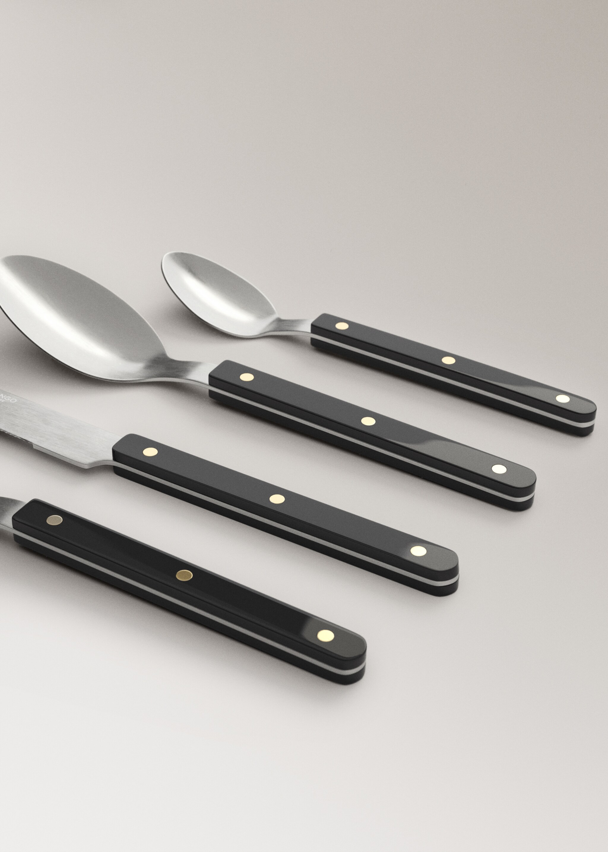 Stainless steel cutlery set with resin handles - Details of the article 1, Black. Ref: 17053826-00.