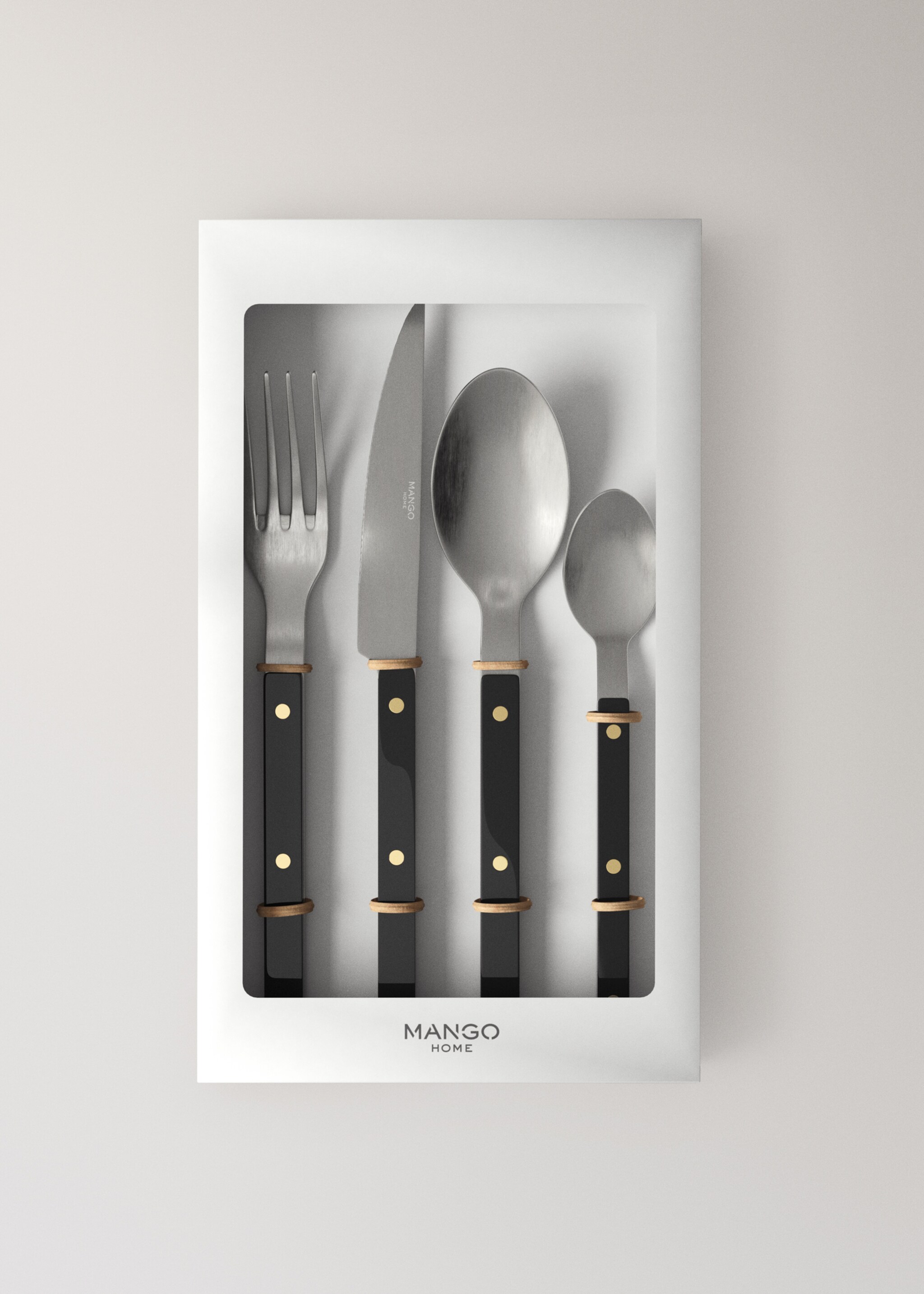 Stainless steel cutlery set with resin handles - Details of the article 4, Black. Ref: 17053826-00.